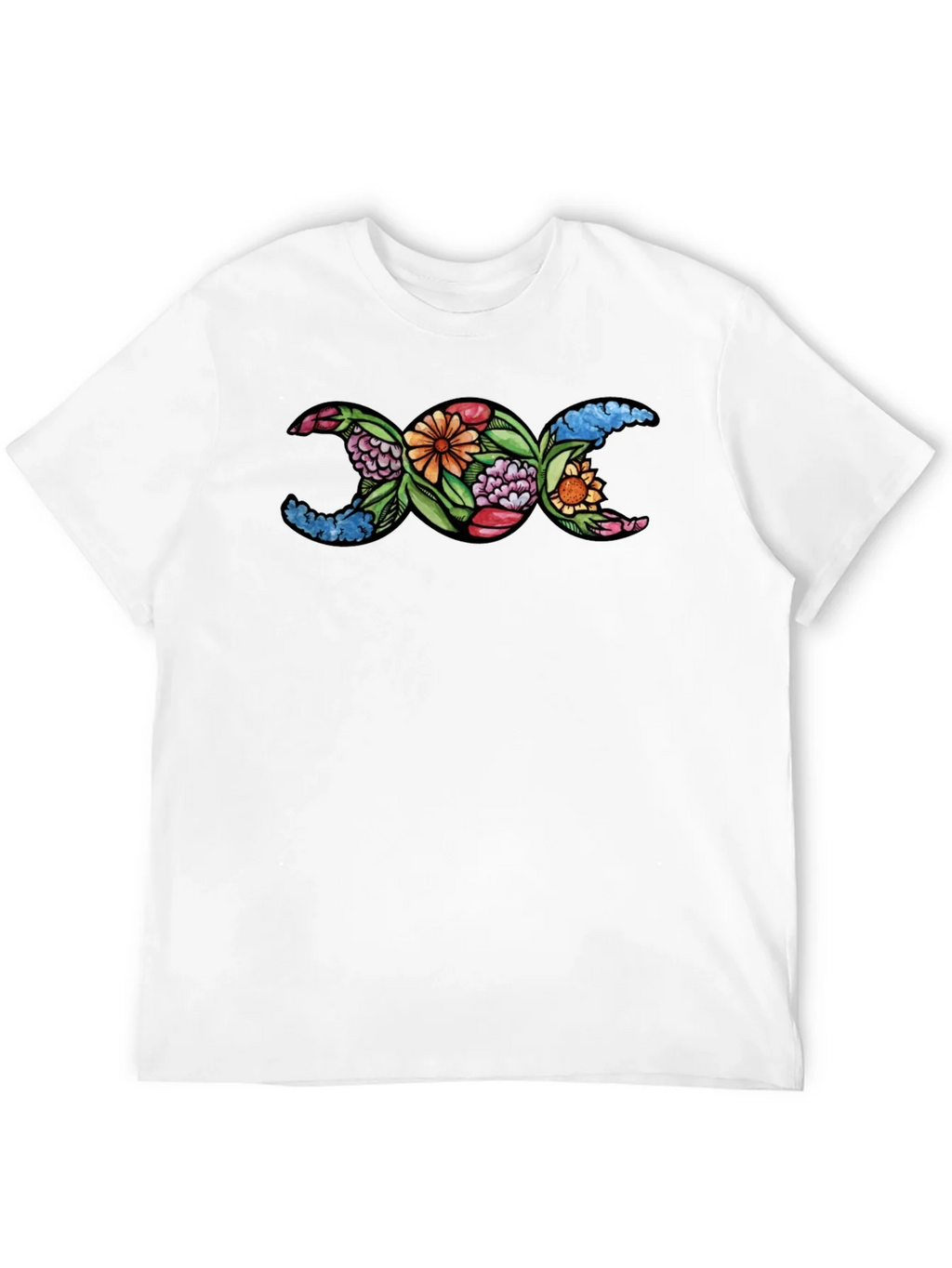 Floral Triple Moon Goddess T-Shirt - Black