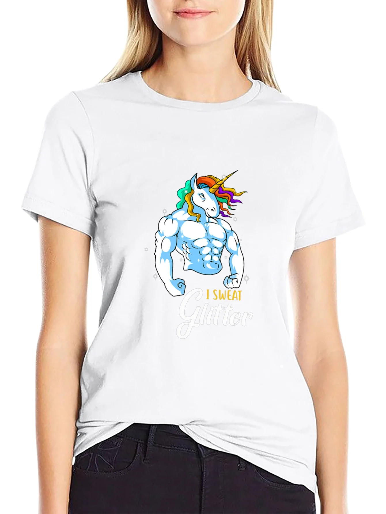 I Sweat Glitter Unicorn Graphic T-Shirt