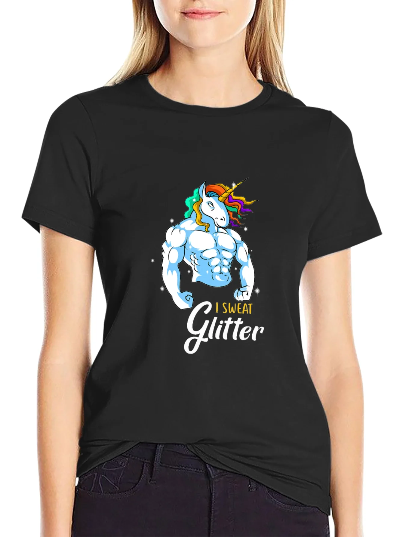 I Sweat Glitter Unicorn Graphic T-Shirt