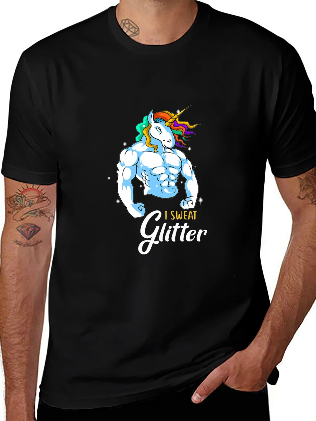 I Sweat Glitter Unicorn Graphic T-Shirt
