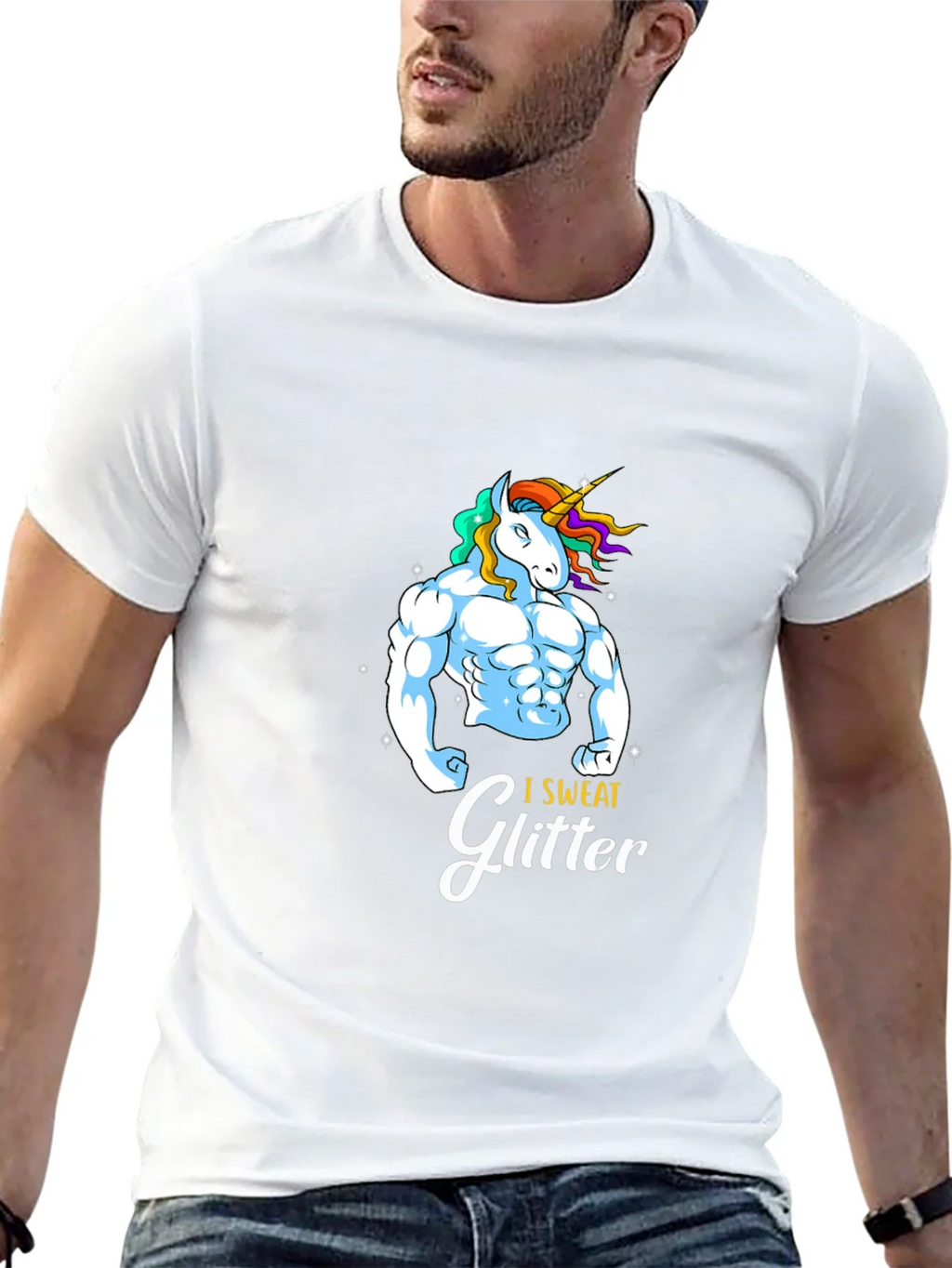 I Sweat Glitter Unicorn Graphic T-Shirt