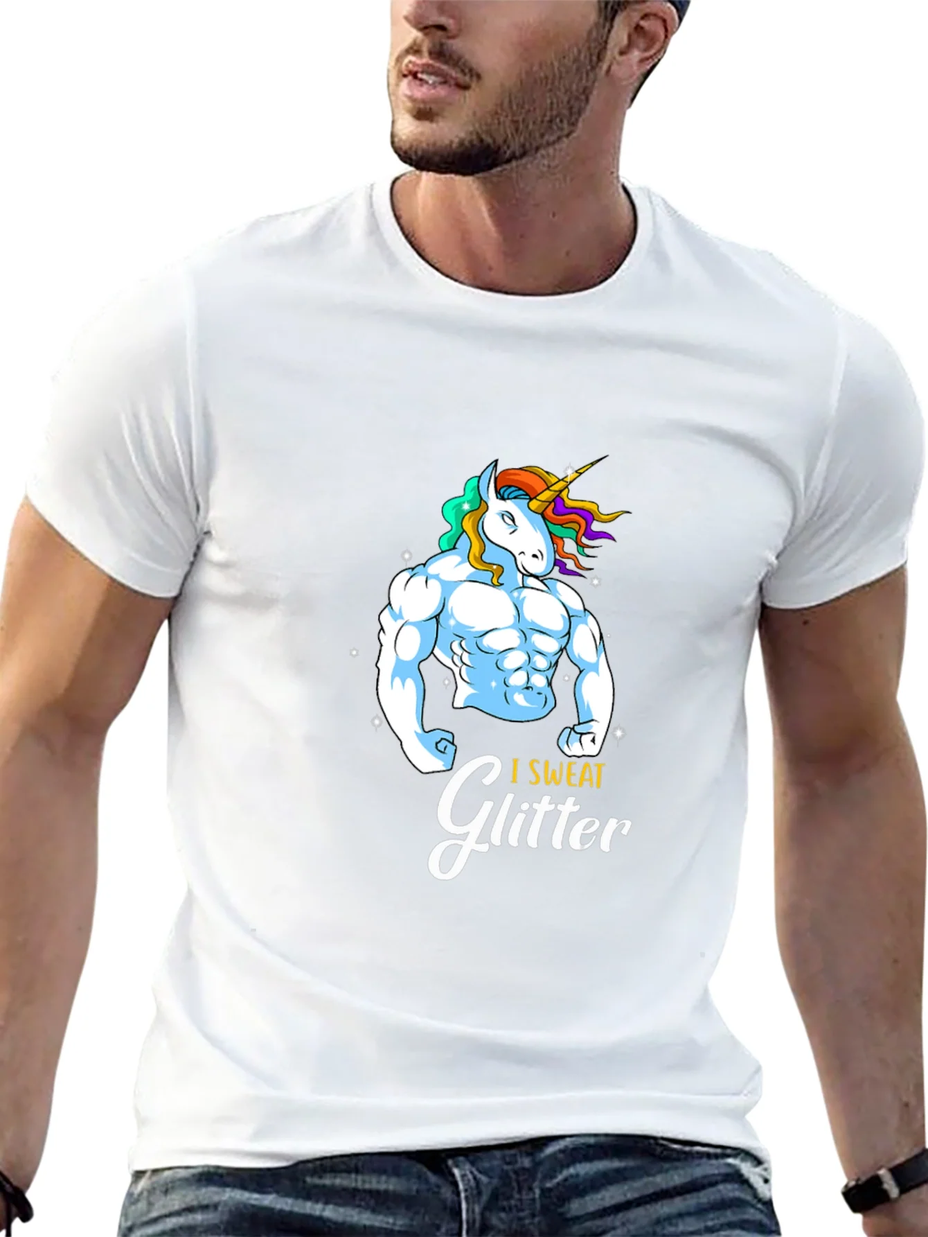 I Sweat Glitter Unicorn Graphic T-Shirt