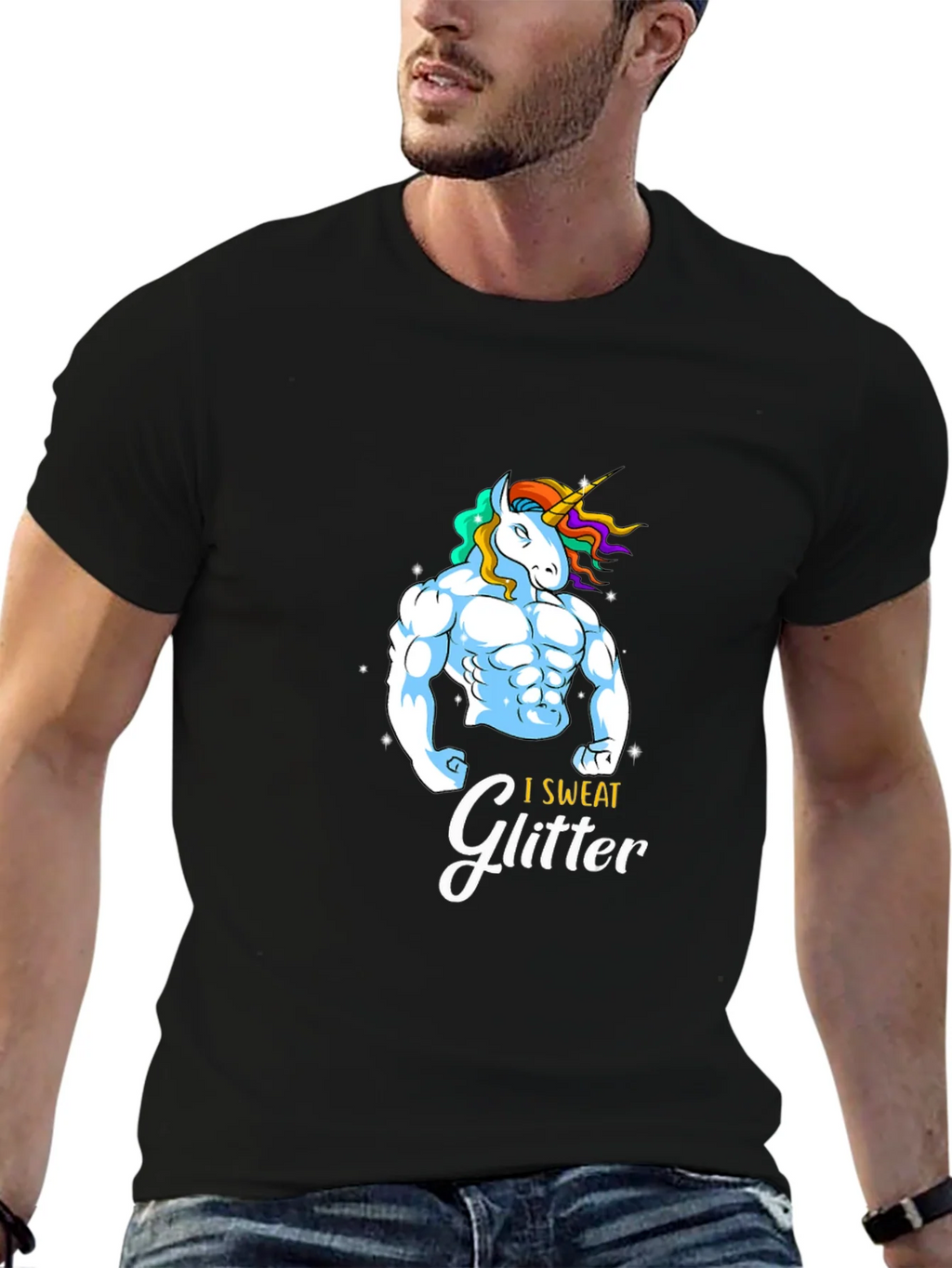 I Sweat Glitter Unicorn Graphic T-Shirt