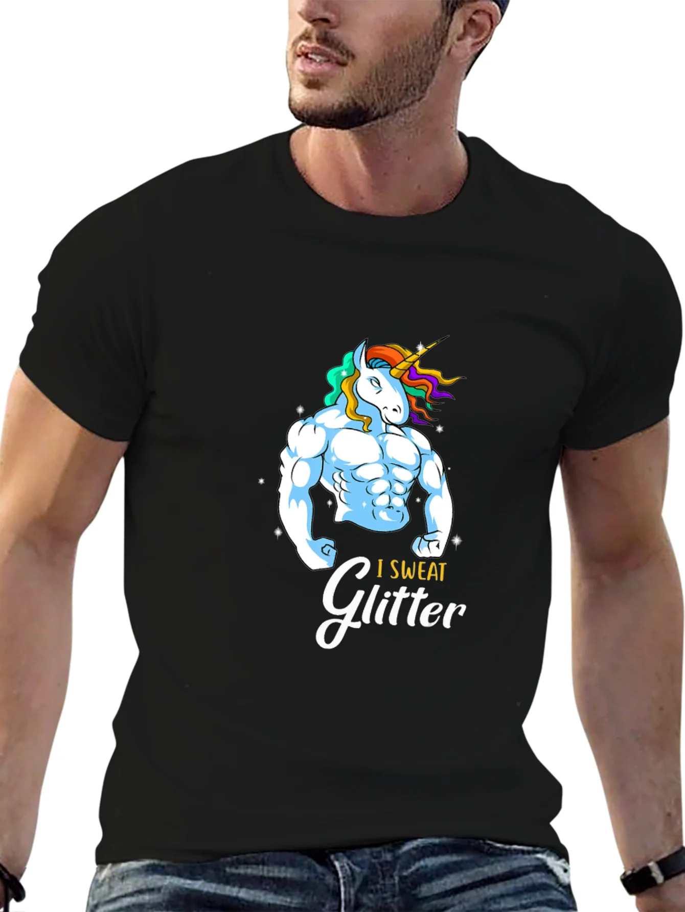 I Sweat Glitter Unicorn Graphic T-Shirt