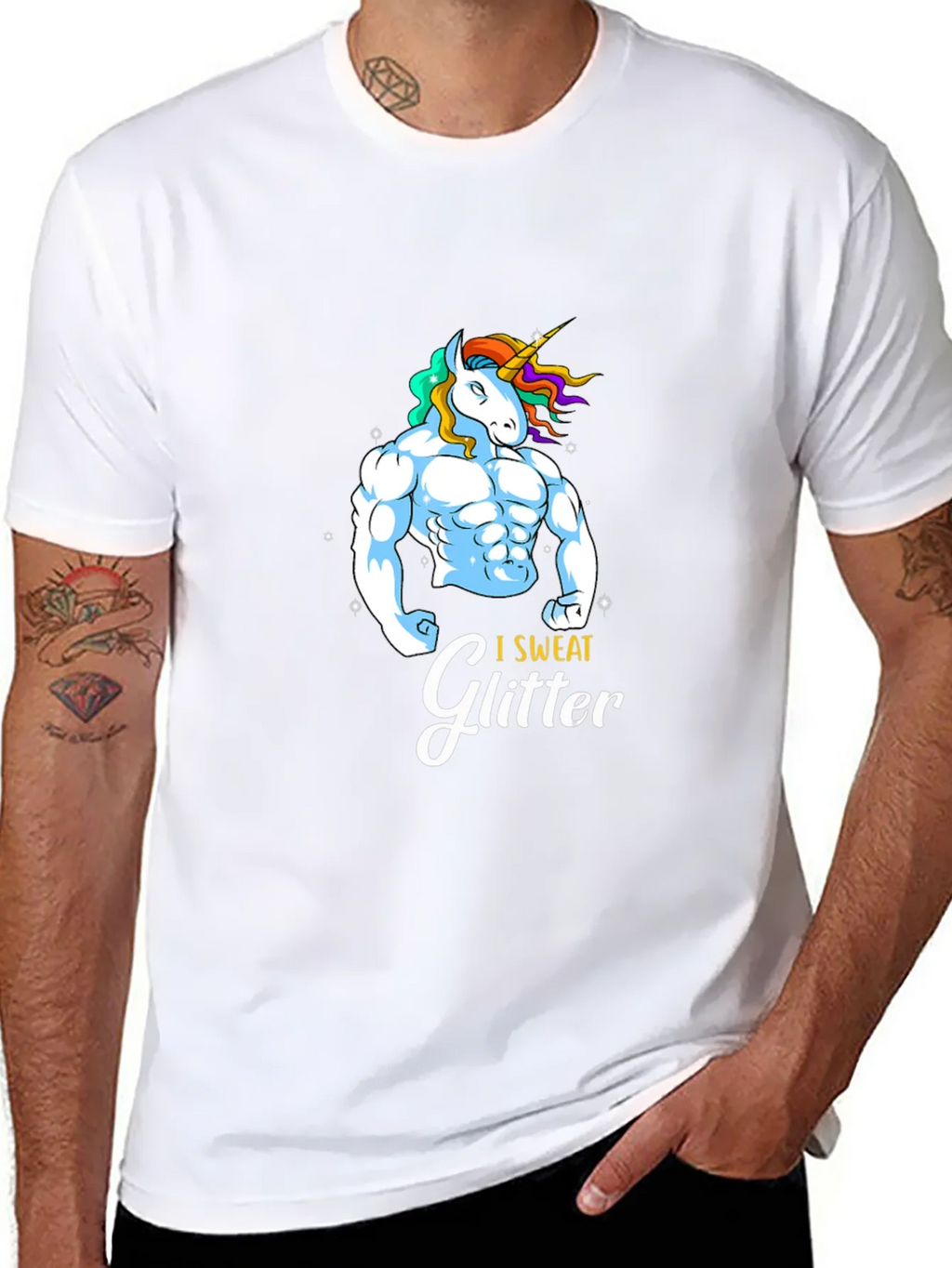 I Sweat Glitter Unicorn Graphic T-Shirt