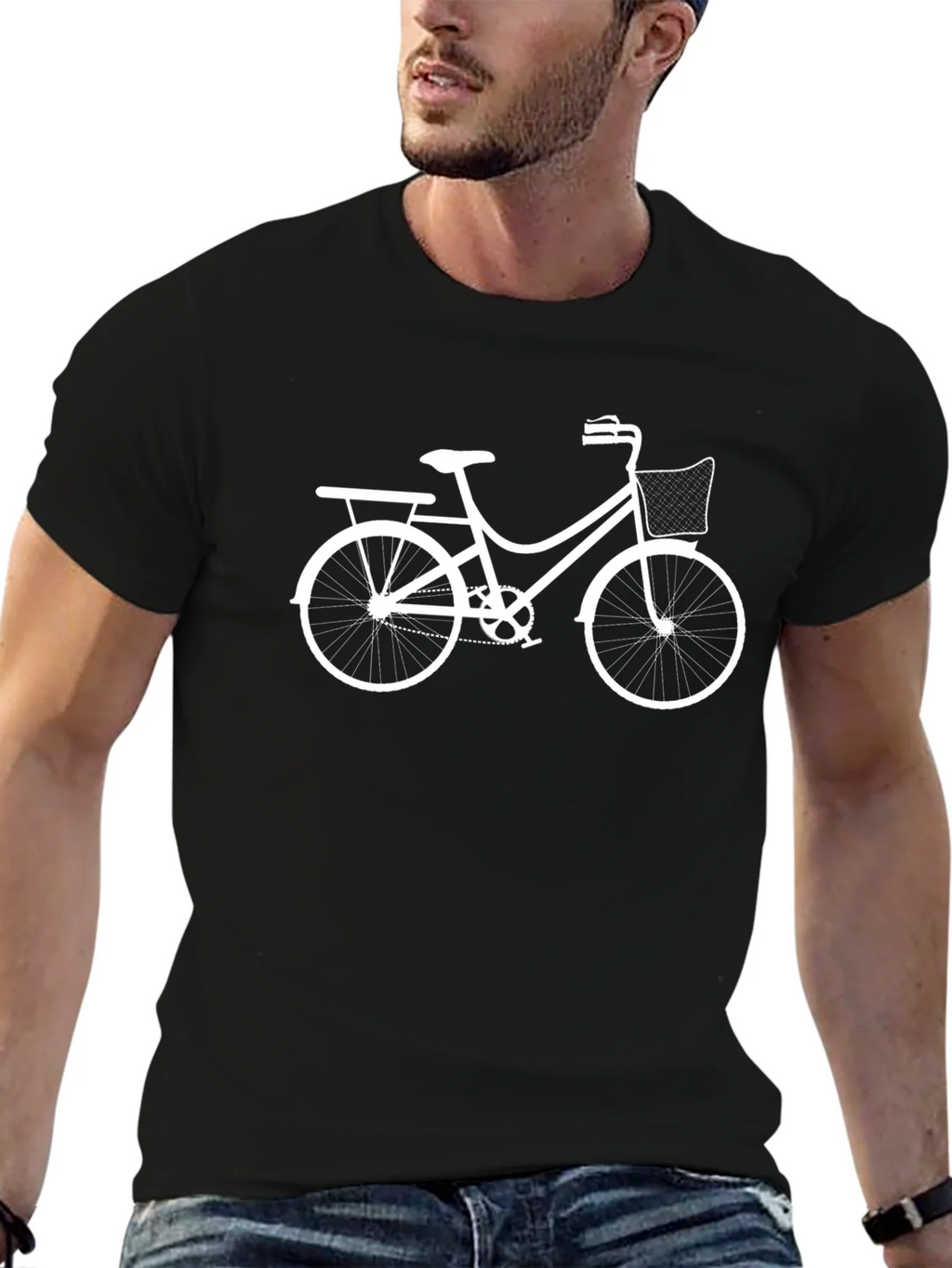 Black T-Shirt with Bicycle Print