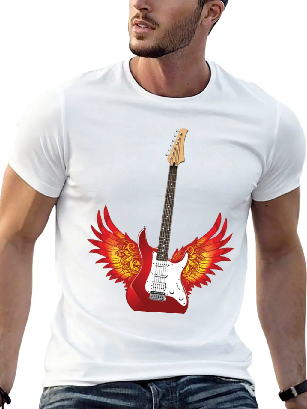 Winged Guitar Graphic Tee - Rock Star Style