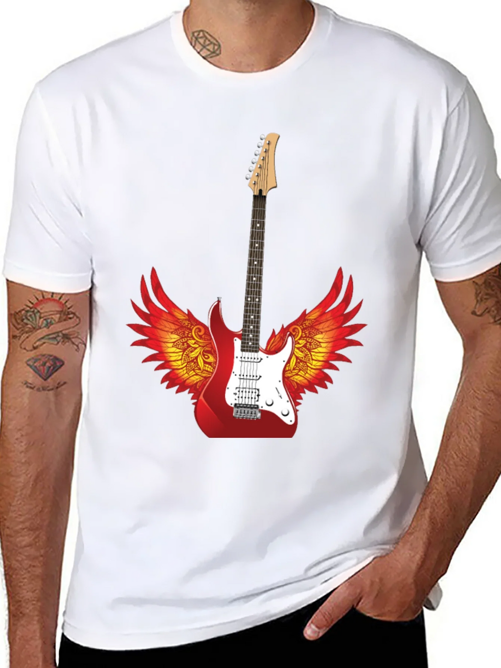 Winged Guitar Graphic Tee - Rock Star Style