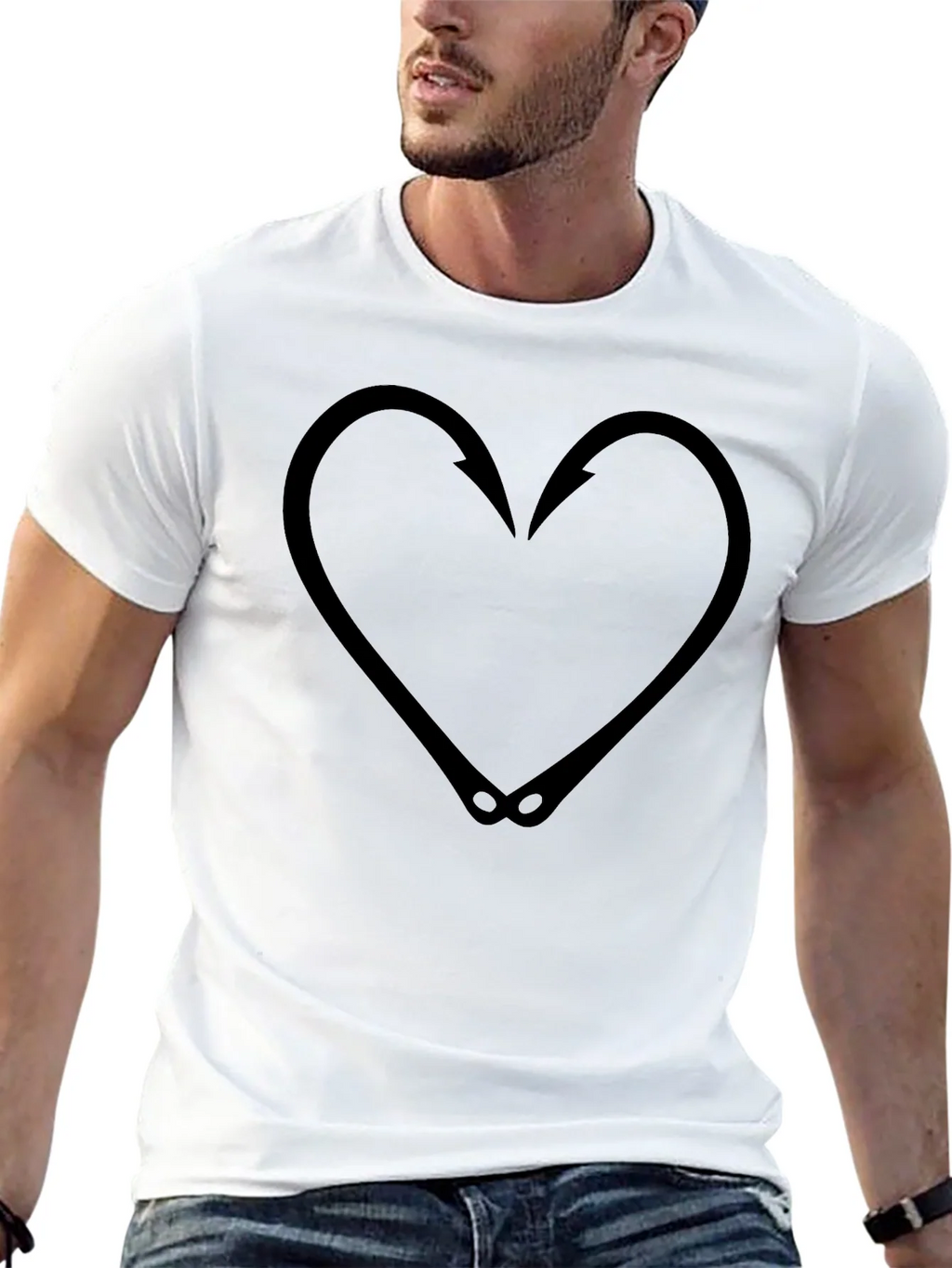 Fishing Hook Heart Graphic Tee - Black T-Shirt
