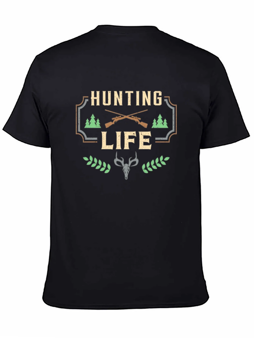 Hunting Life Graphic Tee - Black Cotton T-Shirt