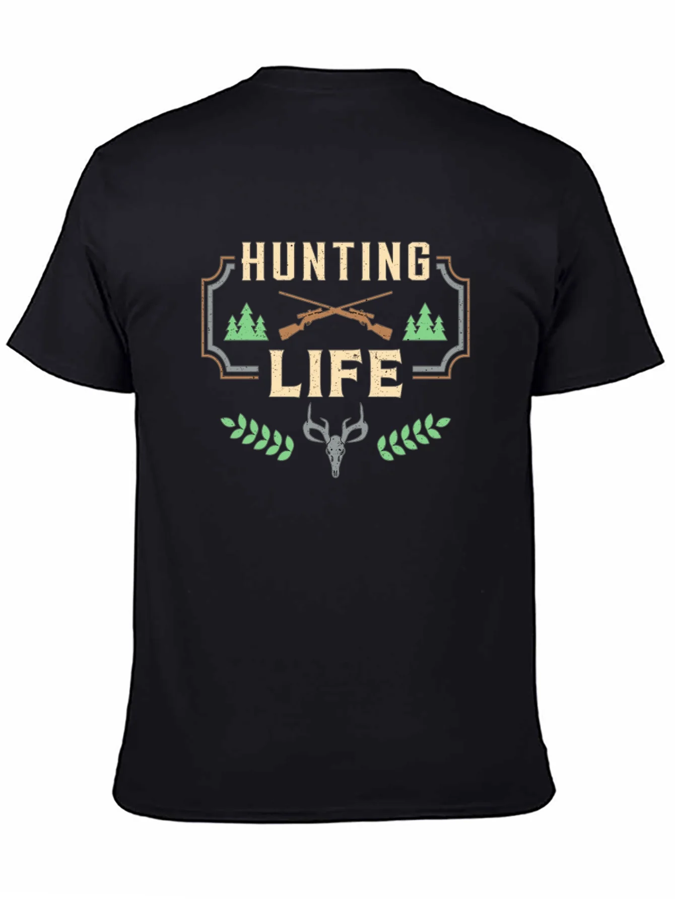 Hunting Life Graphic Tee - Black Cotton T-Shirt