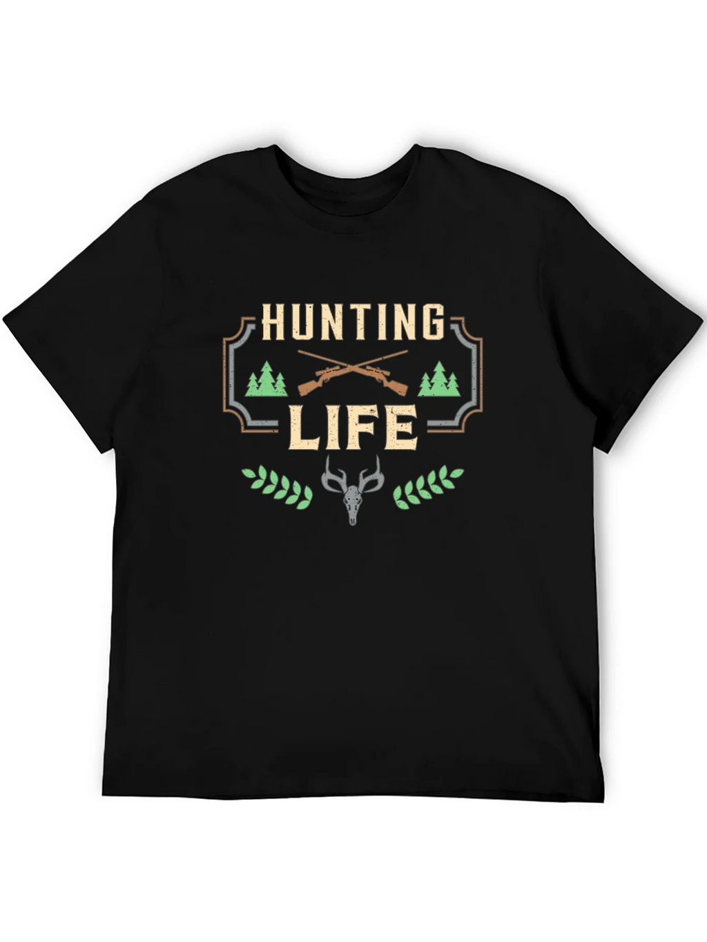 Hunting Life Graphic Tee - Black Cotton T-Shirt