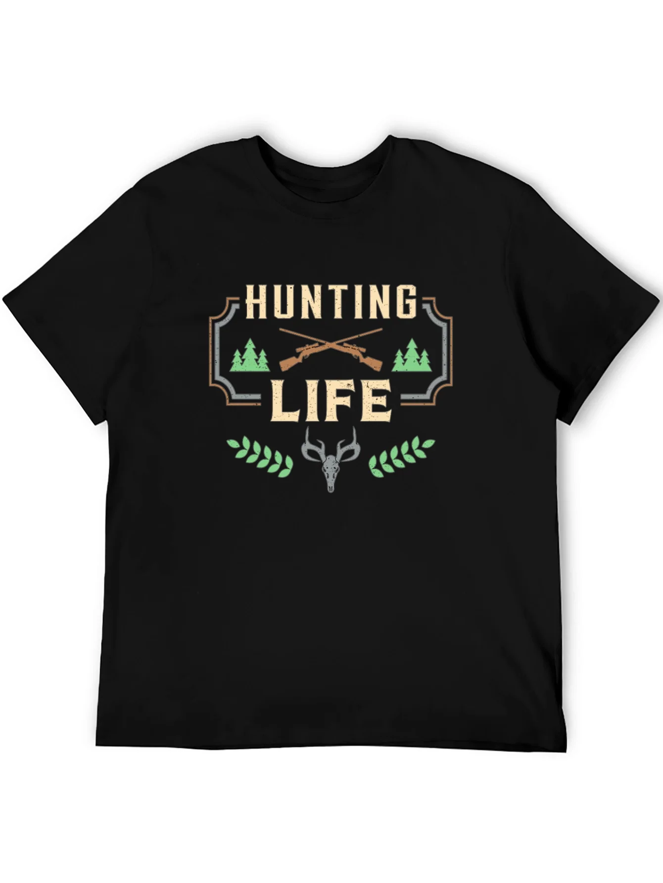 Hunting Life Graphic Tee - Black Cotton T-Shirt