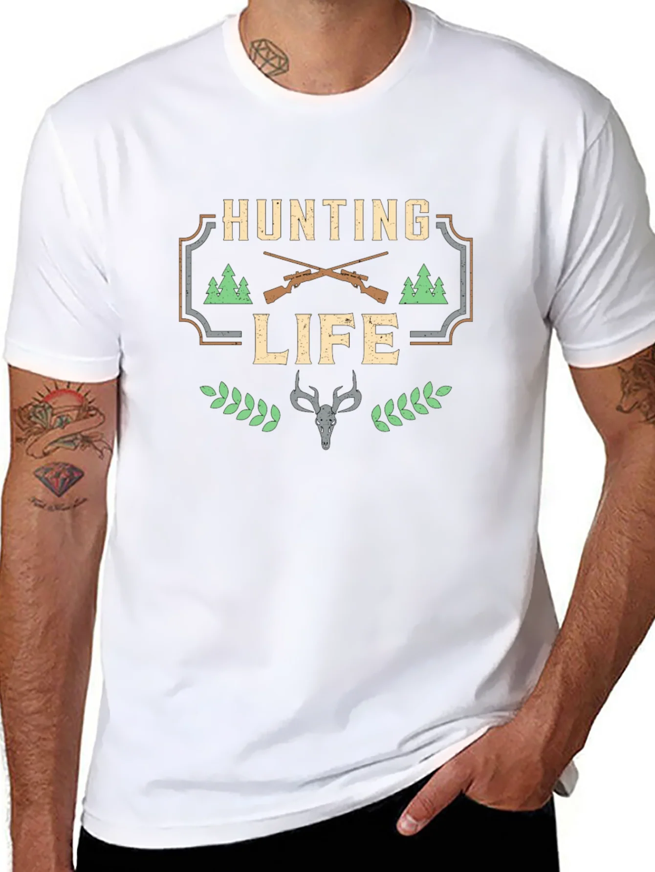 Hunting Life Graphic Tee - Black Cotton T-Shirt