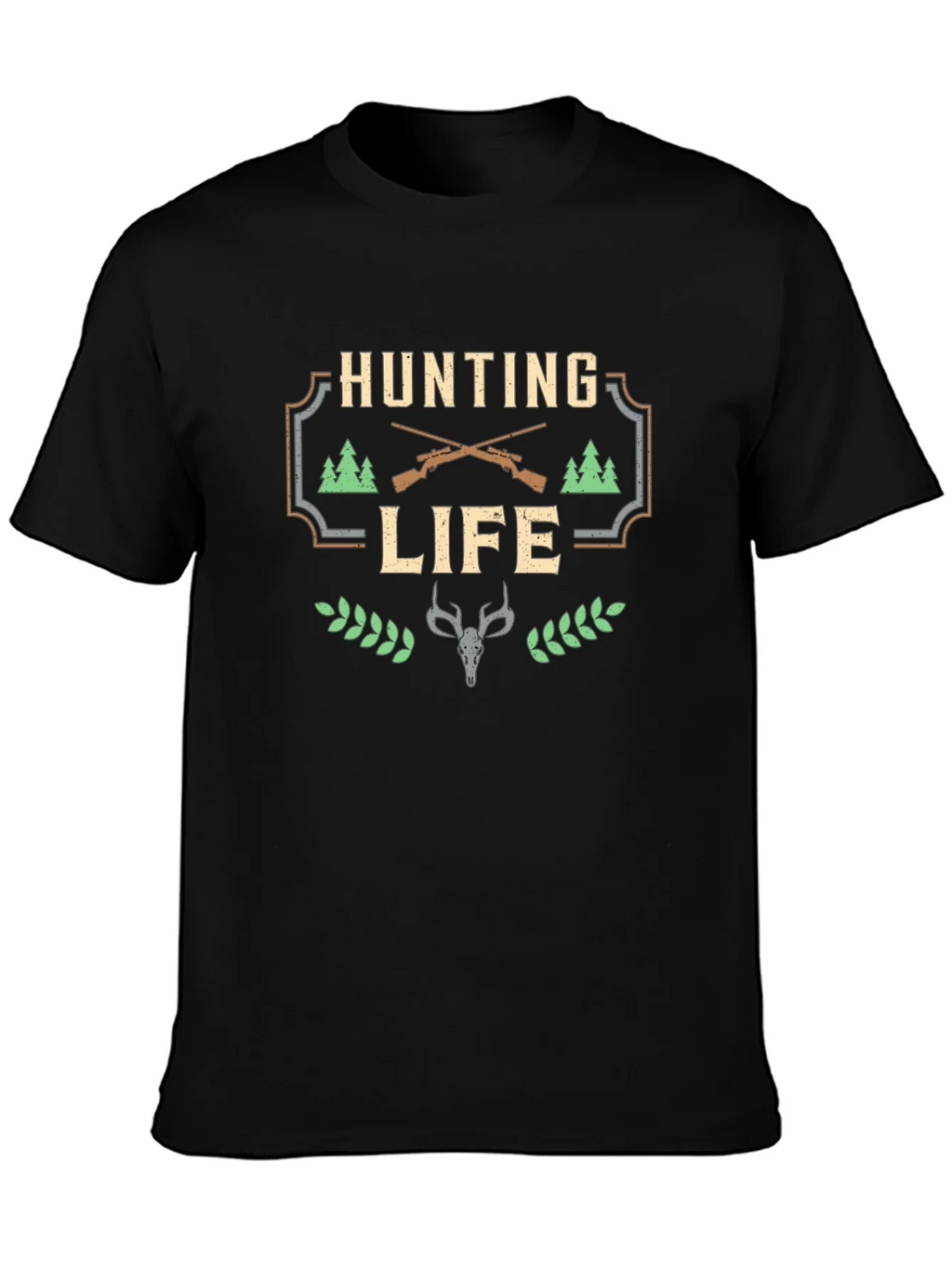 Hunting Life Graphic Tee - Black Cotton T-Shirt