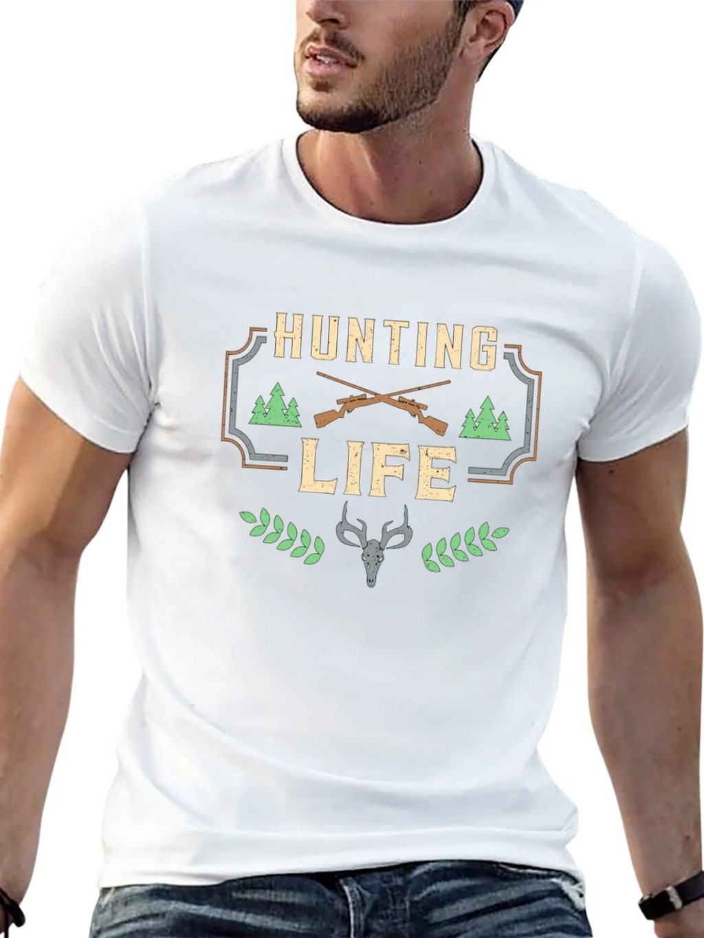 Hunting Life Graphic Tee - Black Cotton T-Shirt