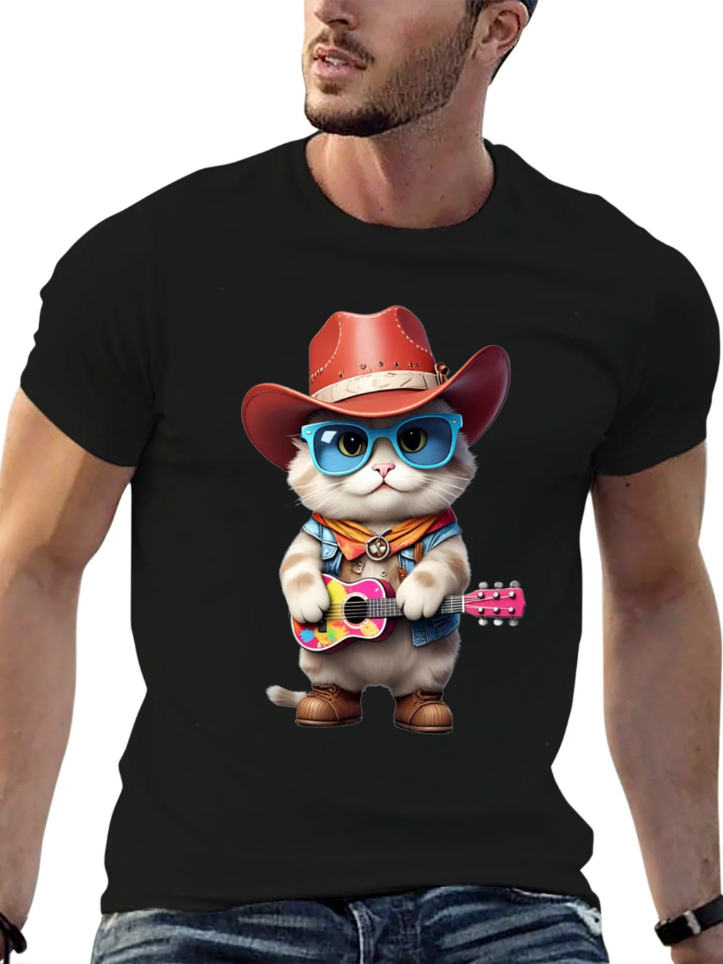 Cat Cowboy Guitar T-Shirt