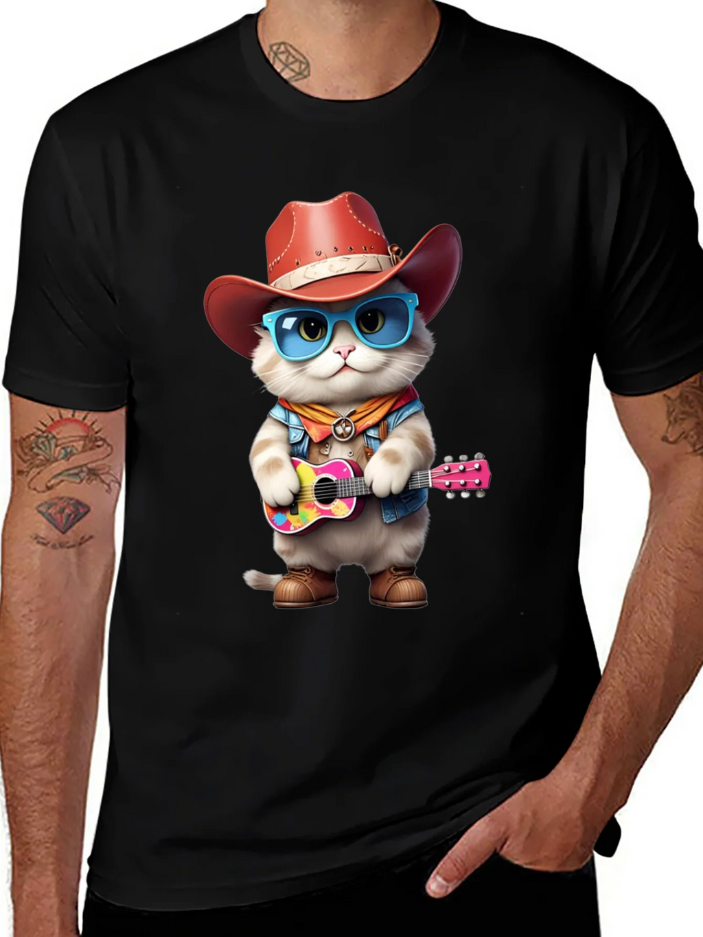 Cat Cowboy Guitar T-Shirt