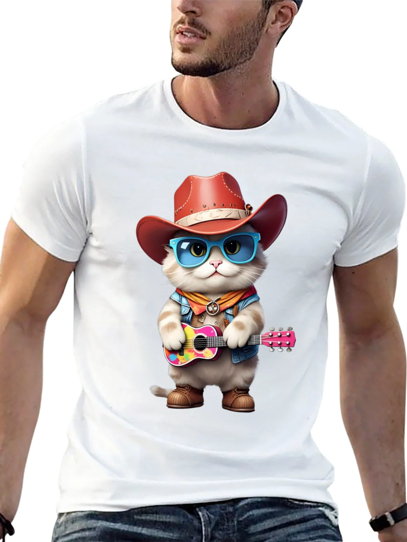 Cat Cowboy Guitar T-Shirt