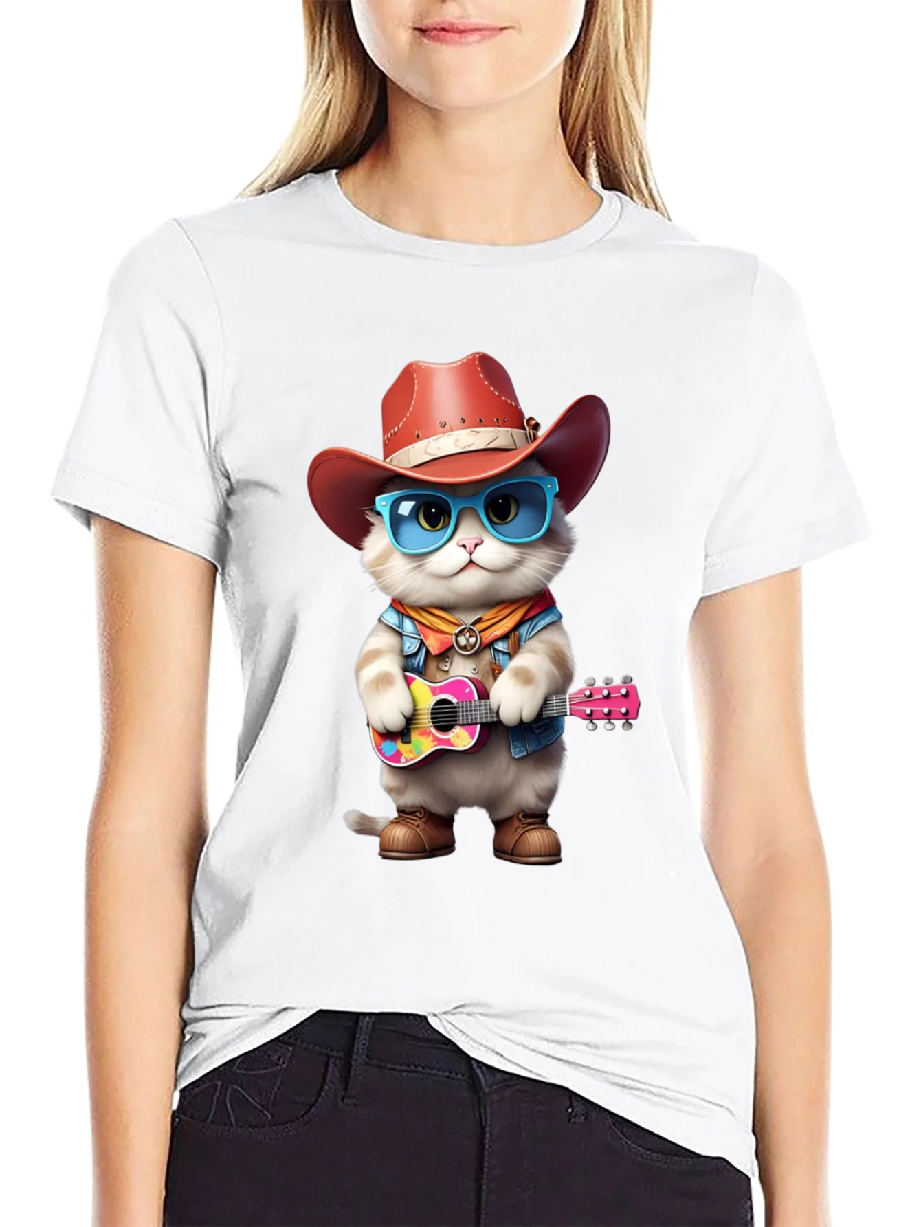 Cat Cowboy Guitar T-Shirt