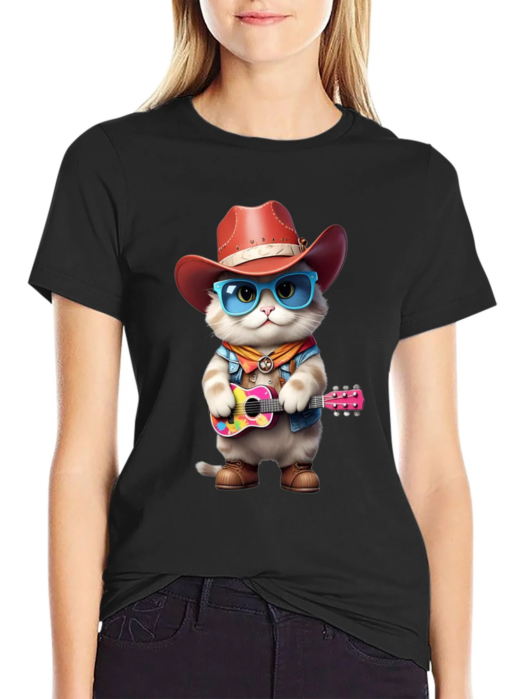 Cat Cowboy Guitar T-Shirt