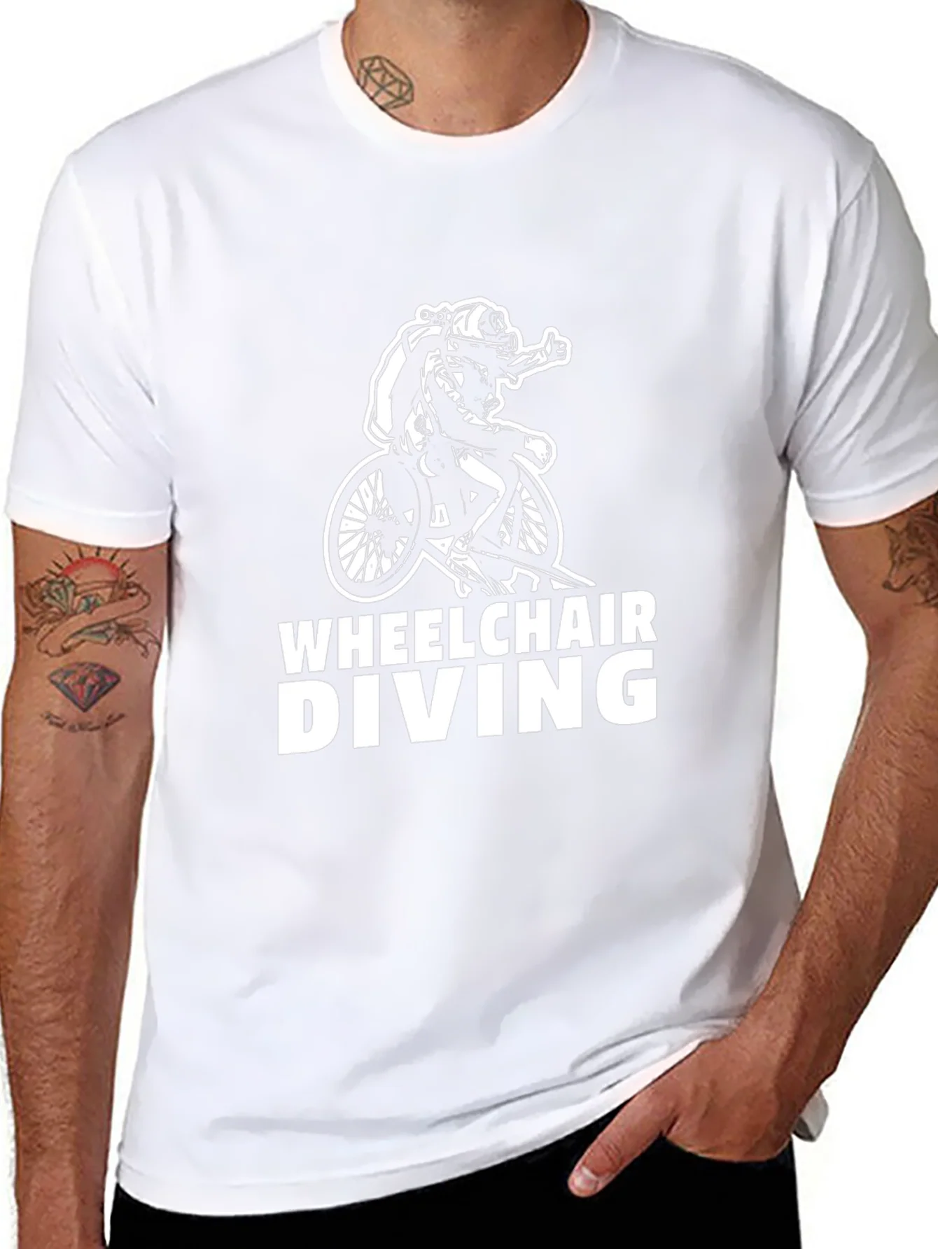 Wheelchair Diving Graphic T-Shirt - Black Cotton Tee