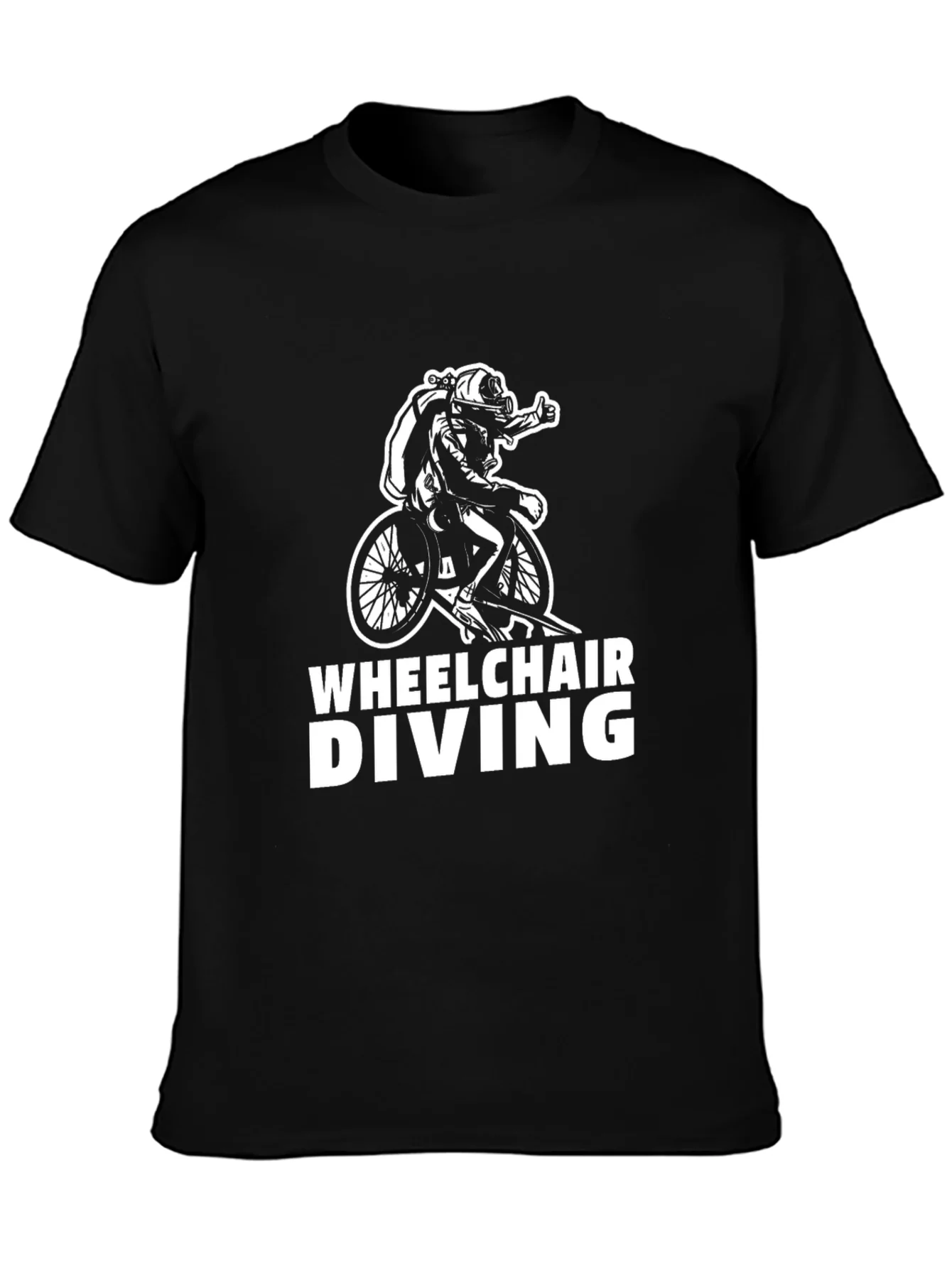 Wheelchair Diving Graphic T-Shirt - Black Cotton Tee