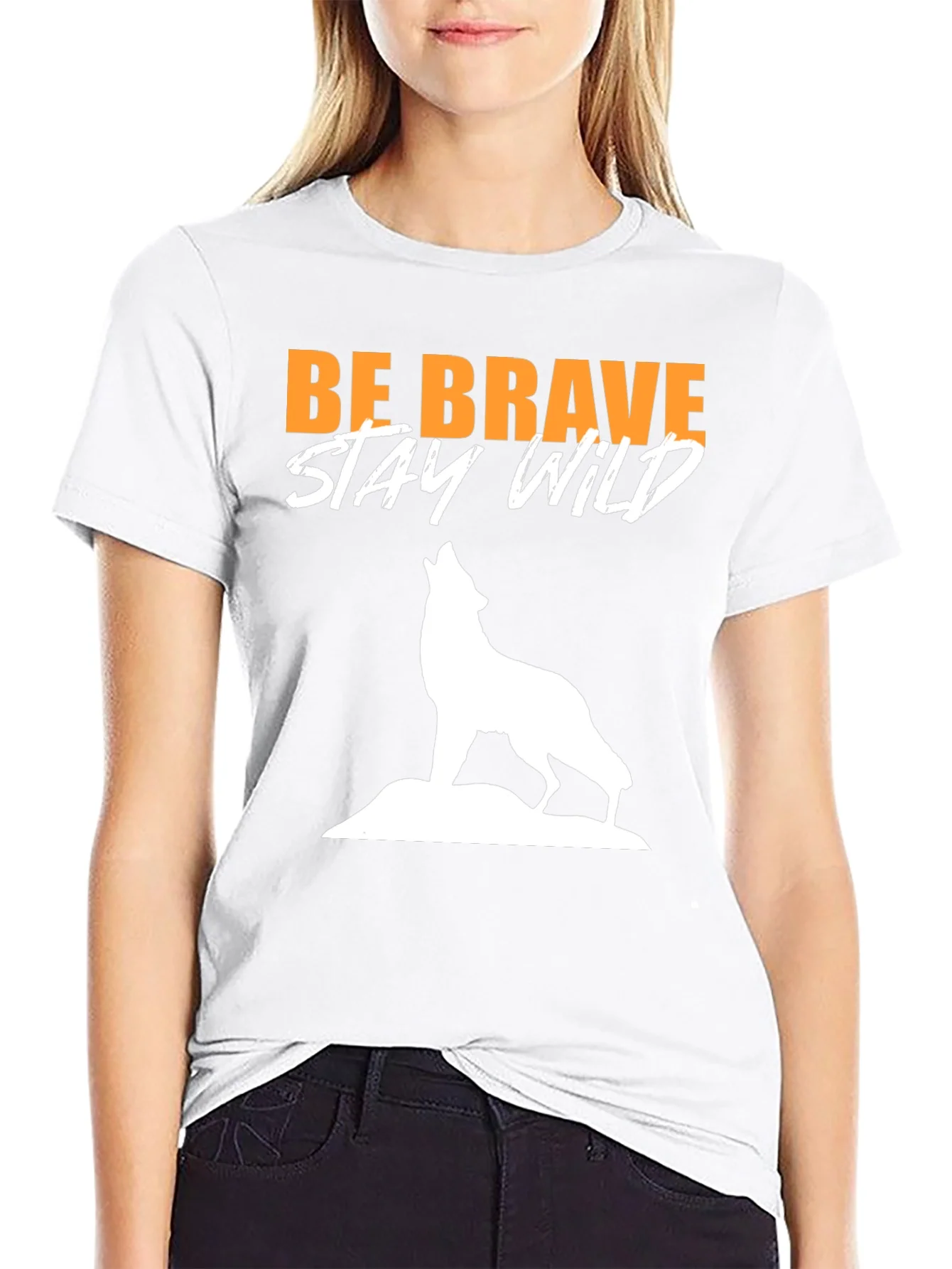 Be Brave Stay Wild Wolf Graphic Tee - Black
