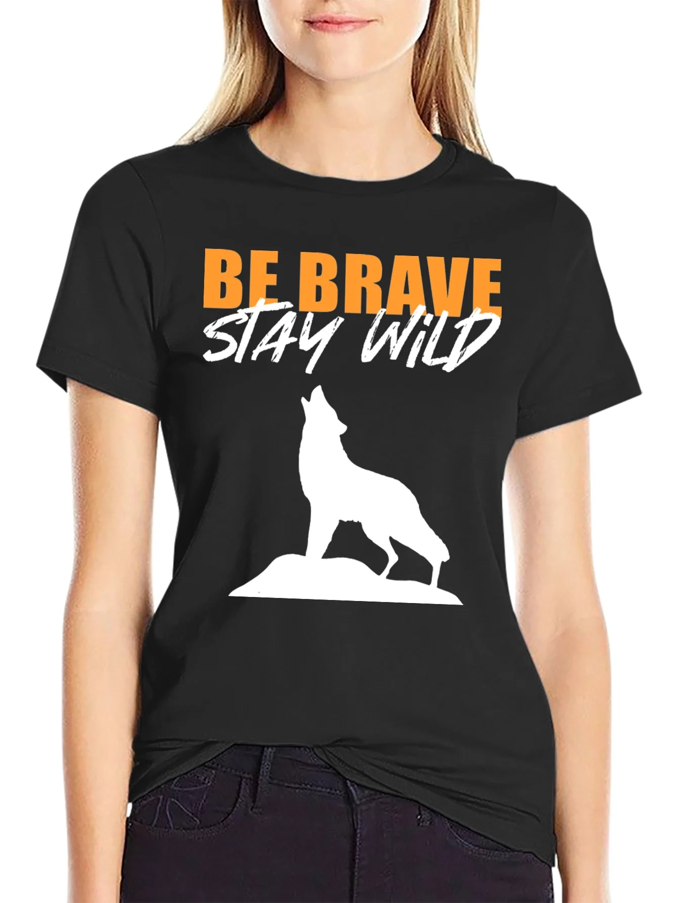 Be Brave Stay Wild Wolf Graphic Tee - Black