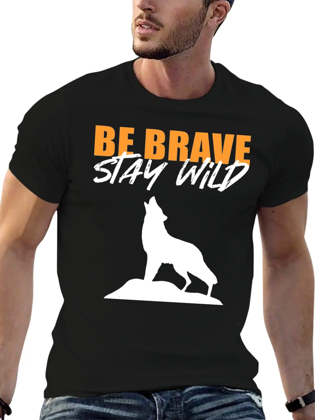 Be Brave Stay Wild Wolf Graphic Tee - Black