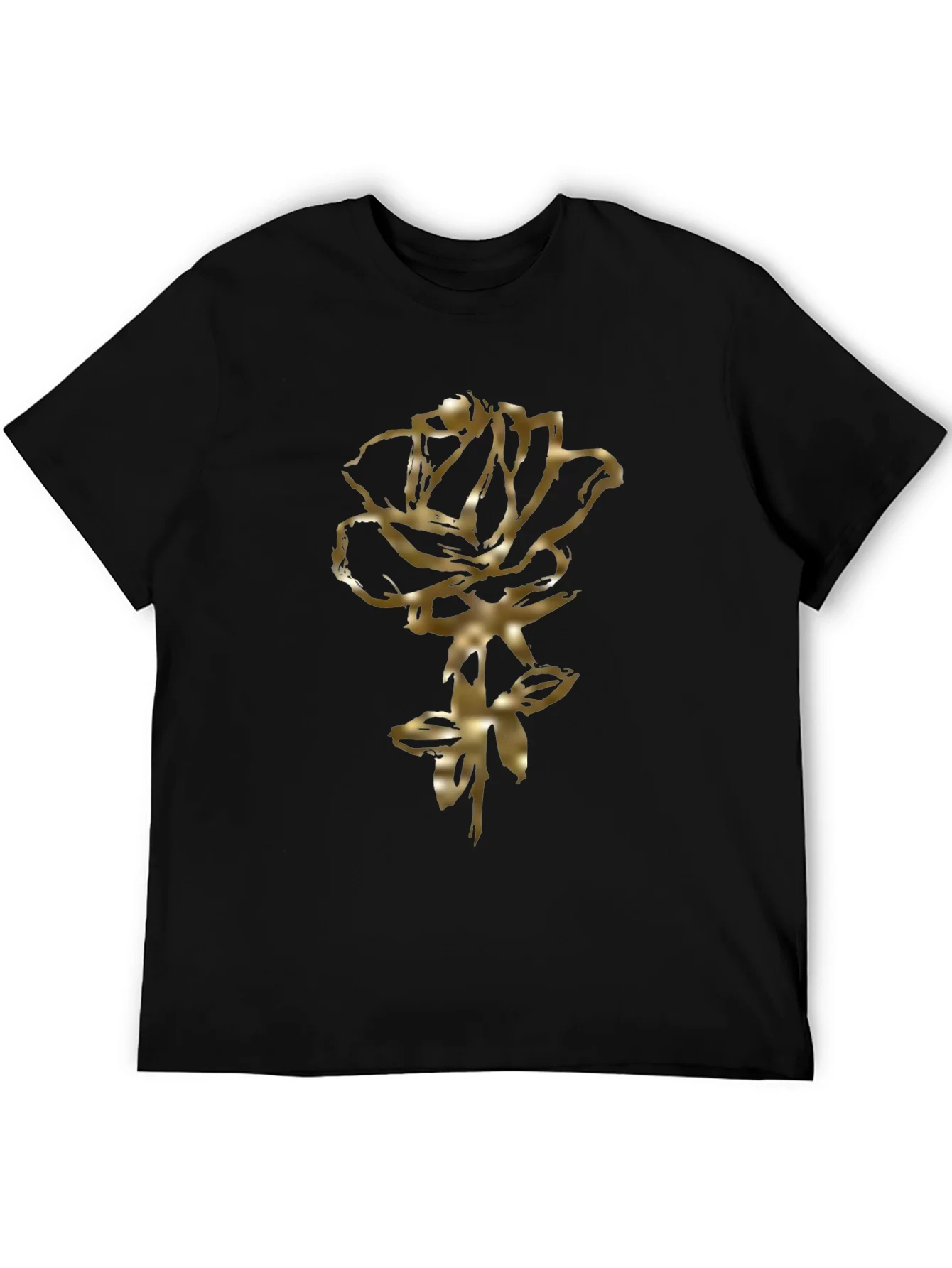 Golden Rose Graphic Black T-Shirt