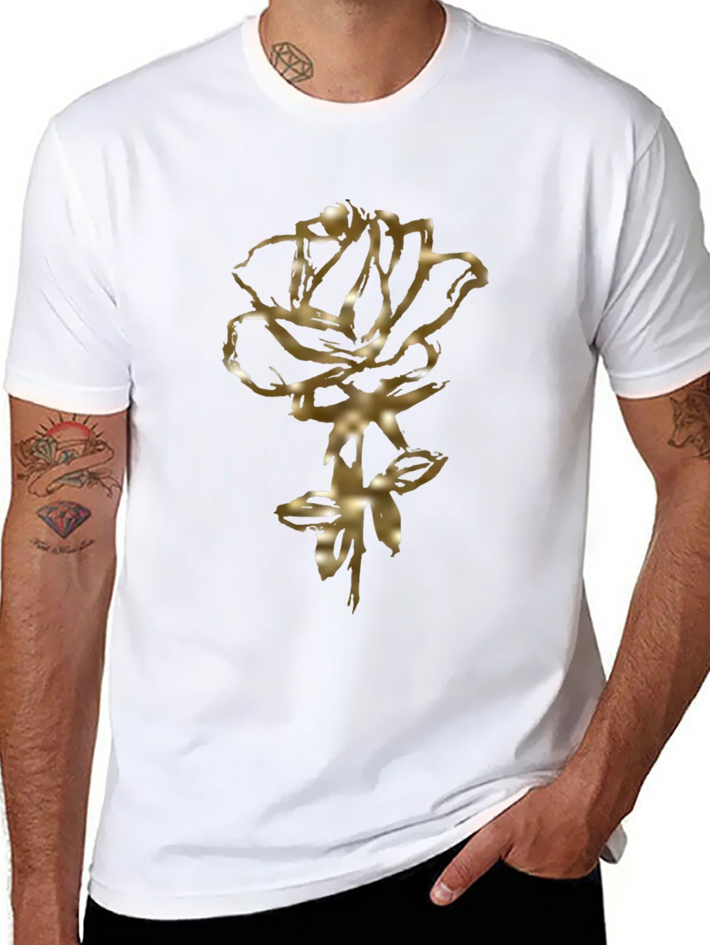 Golden Rose Graphic Black T-Shirt