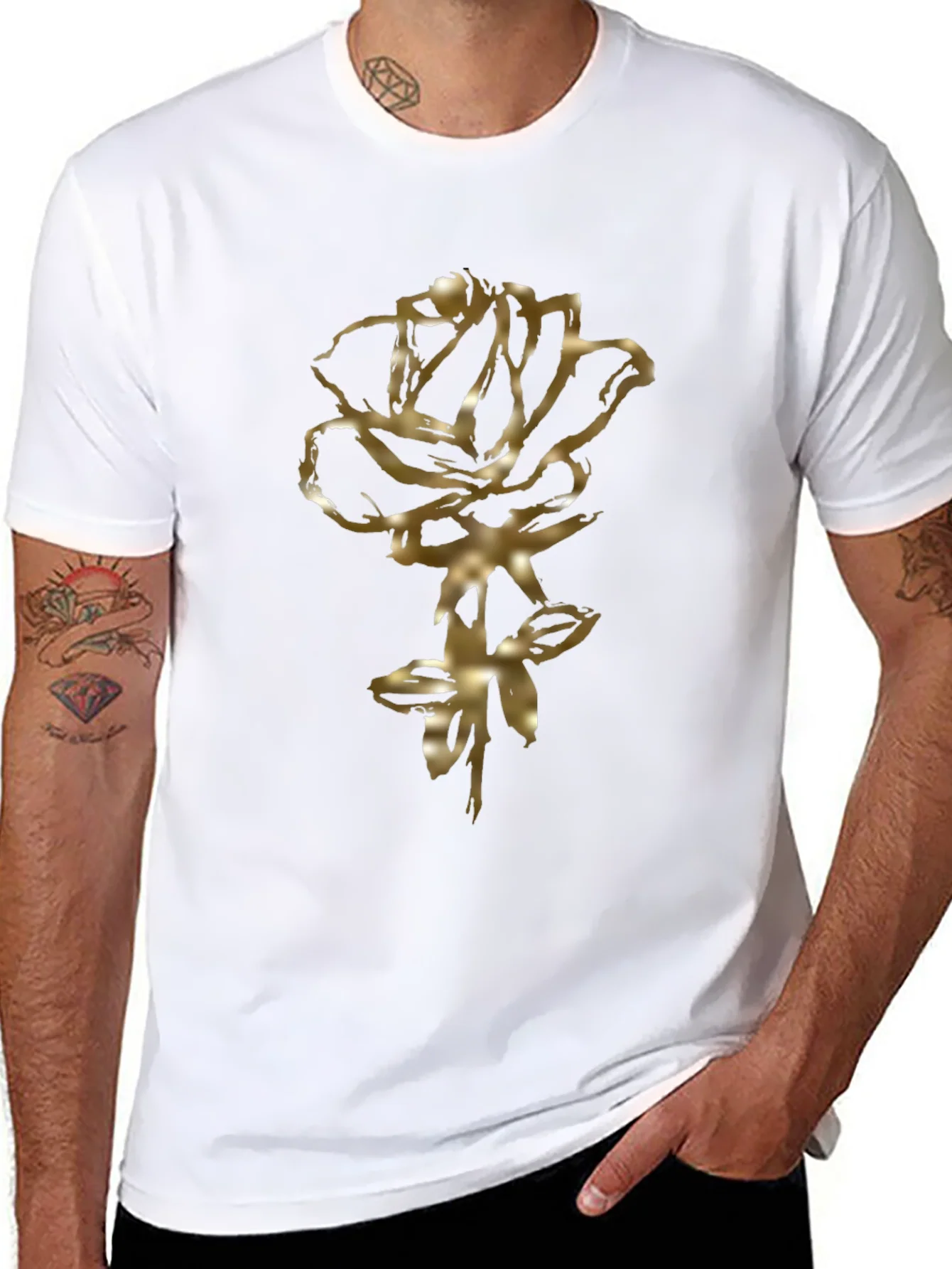 Golden Rose Graphic Black T-Shirt
