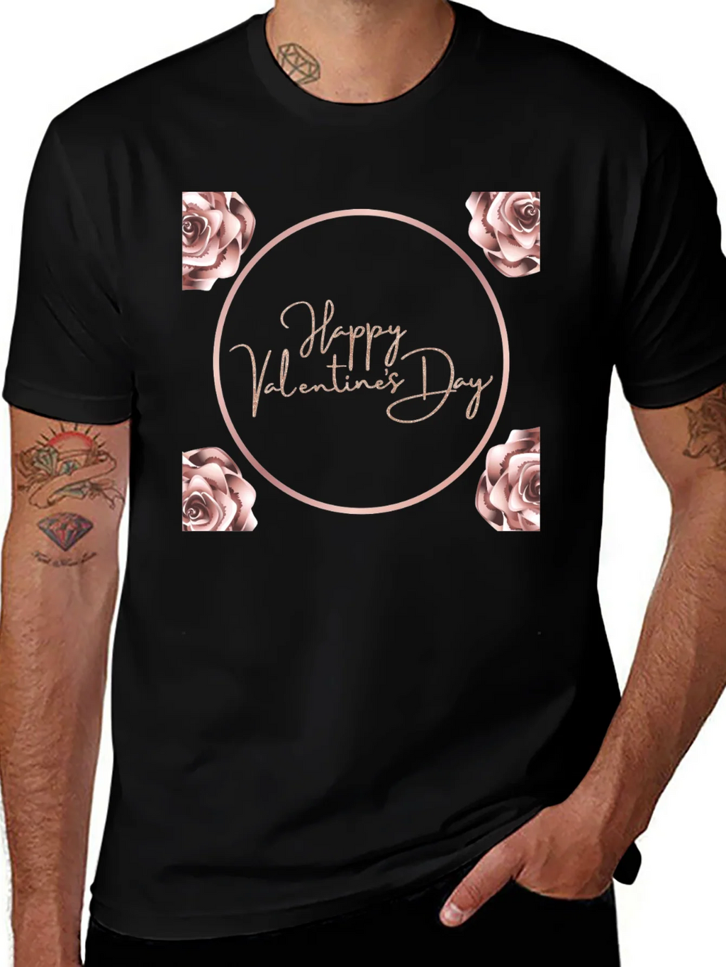 Happy Valentines Day Rose T-Shirt - Black