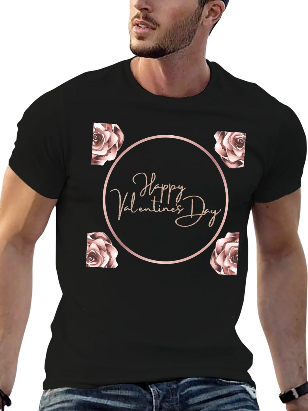Happy Valentines Day Rose T-Shirt - Black