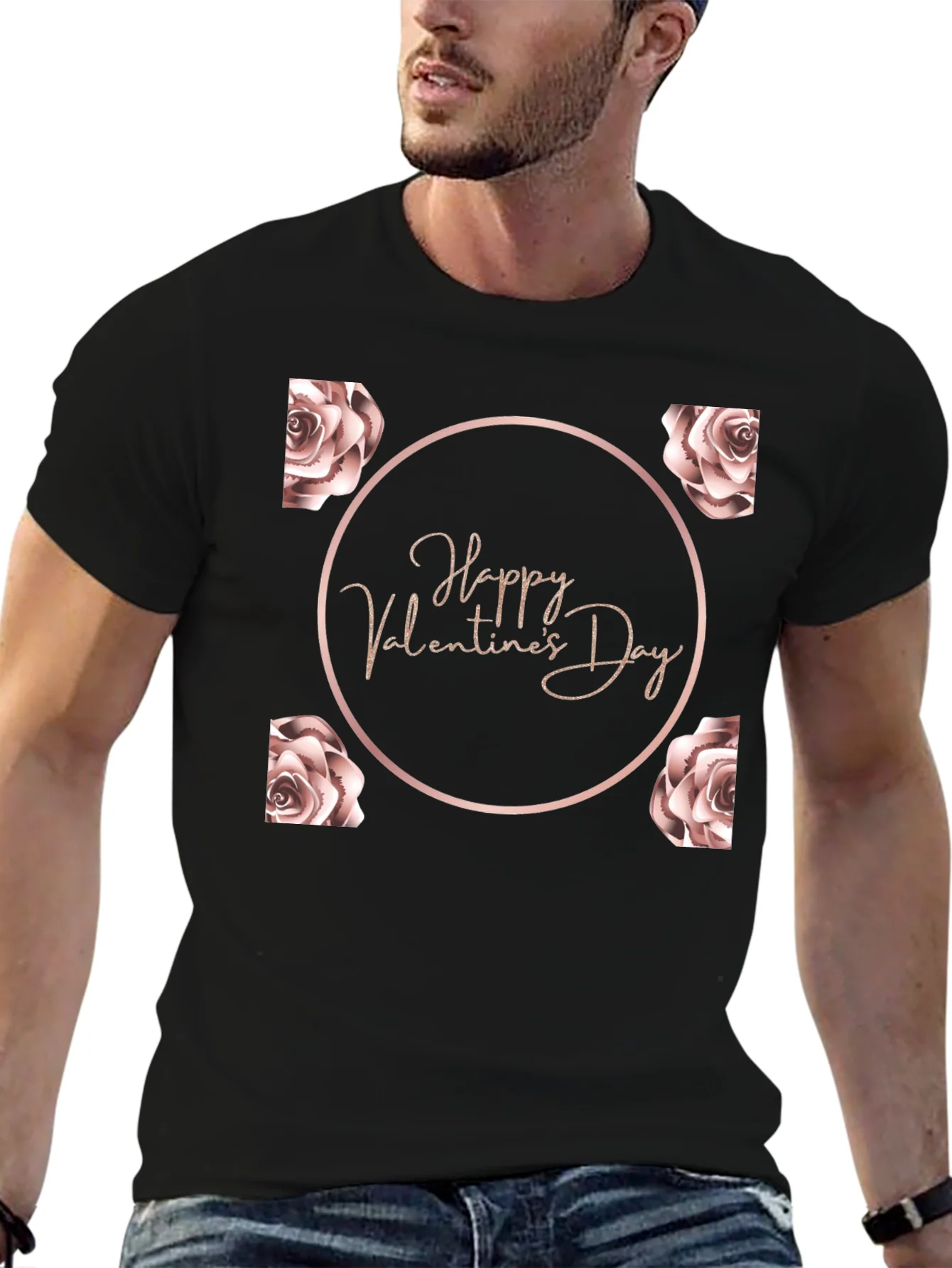 Happy Valentines Day Rose T-Shirt - Black