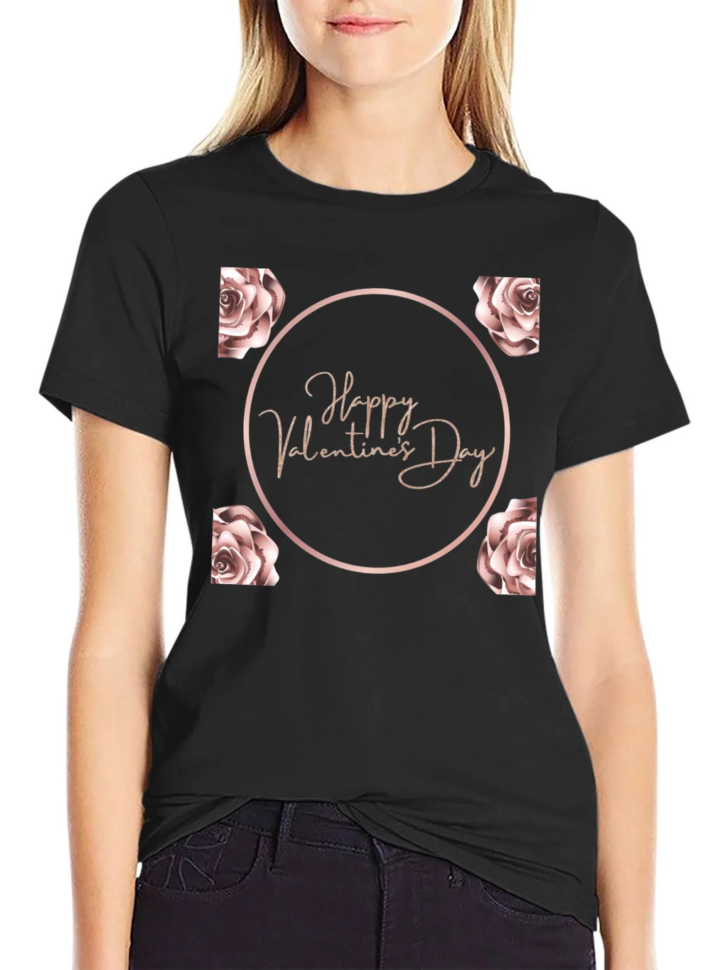 Happy Valentines Day Rose T-Shirt - Black