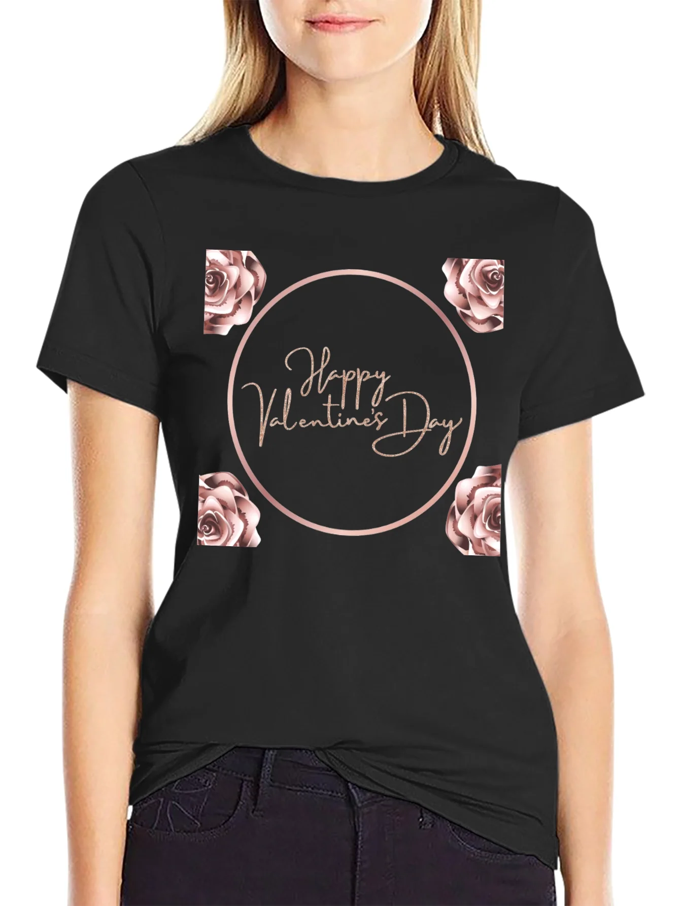 Happy Valentines Day Rose T-Shirt - Black