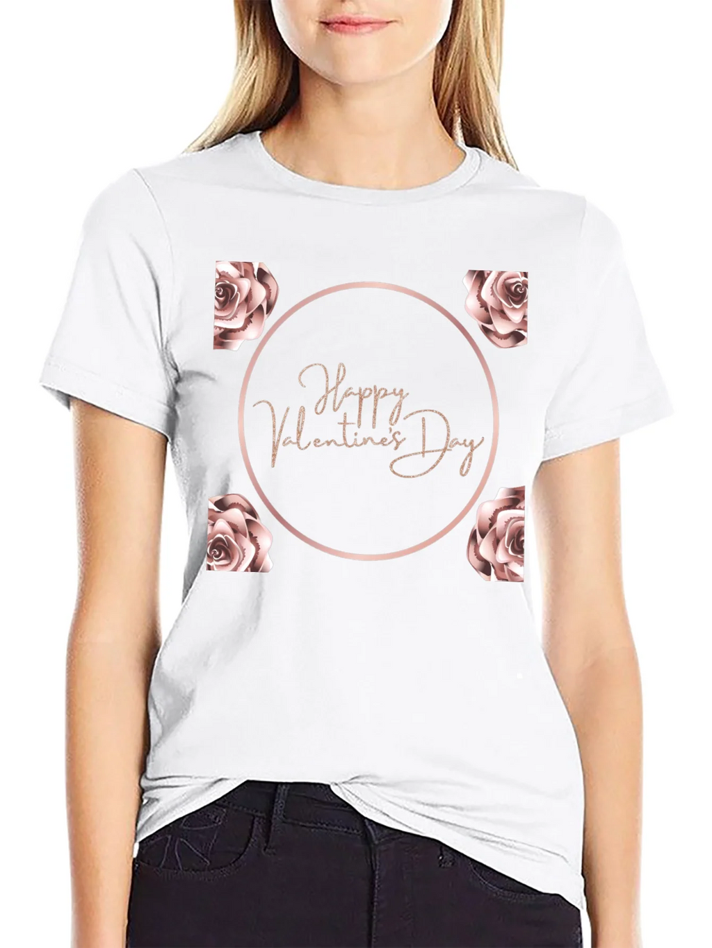 Happy Valentines Day Rose T-Shirt - Black