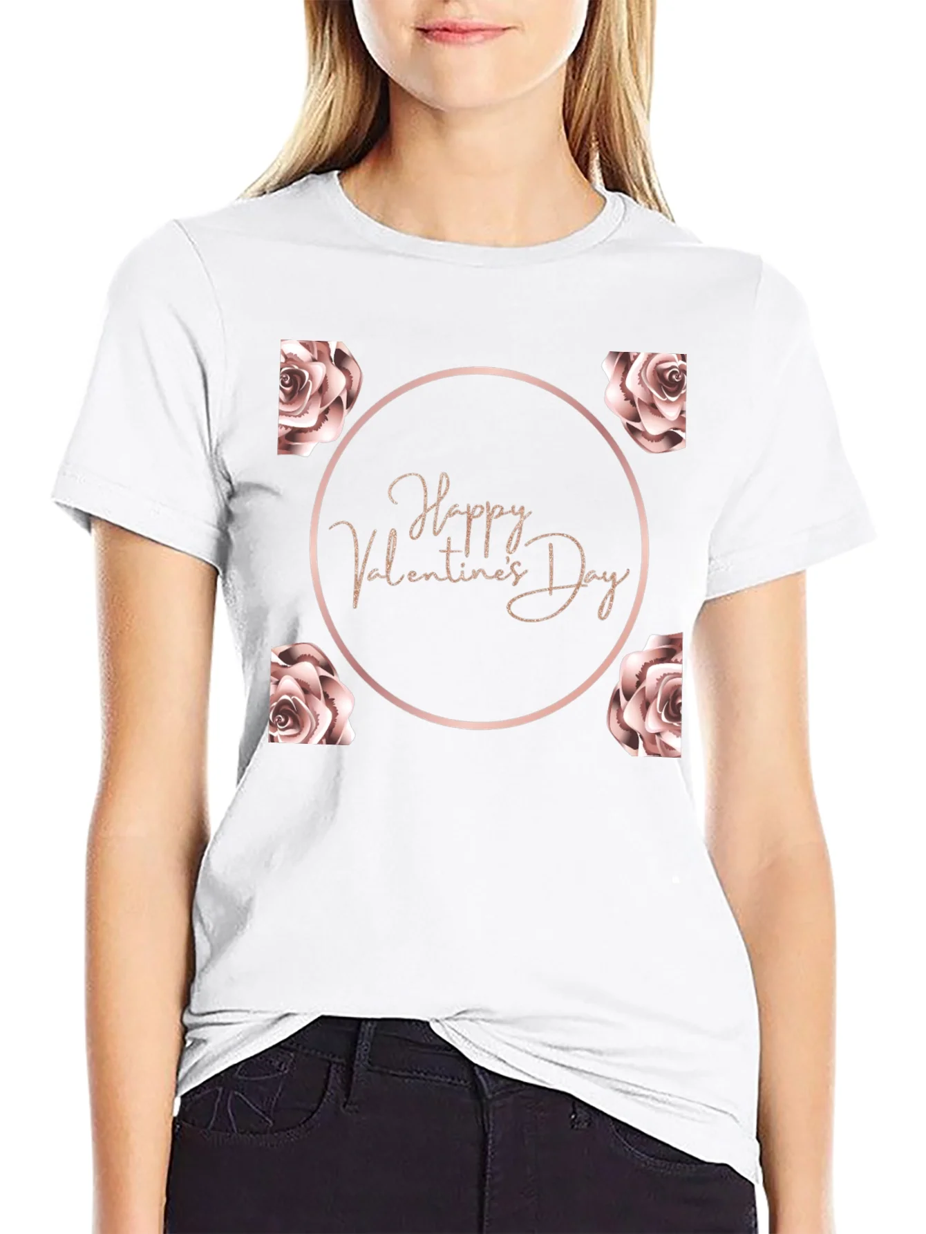 Happy Valentines Day Rose T-Shirt - Black
