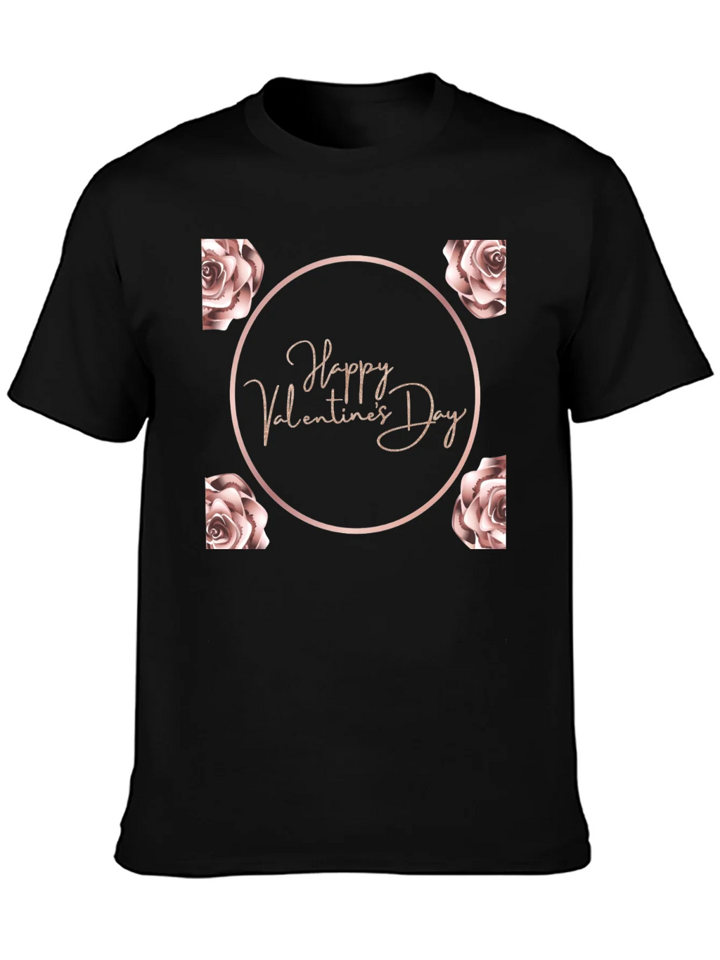 Happy Valentines Day Rose T-Shirt - Black