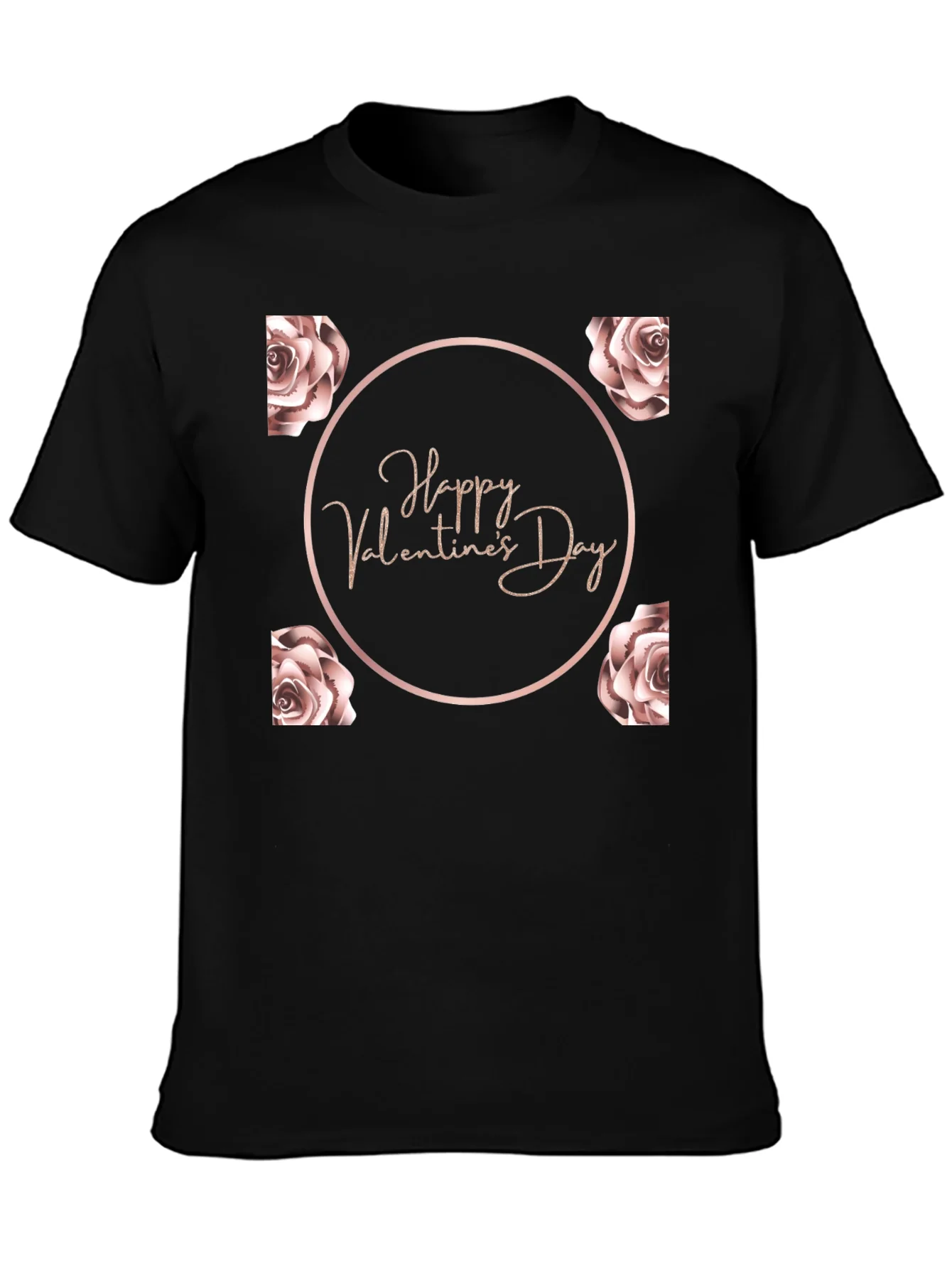Happy Valentines Day Rose T-Shirt - Black
