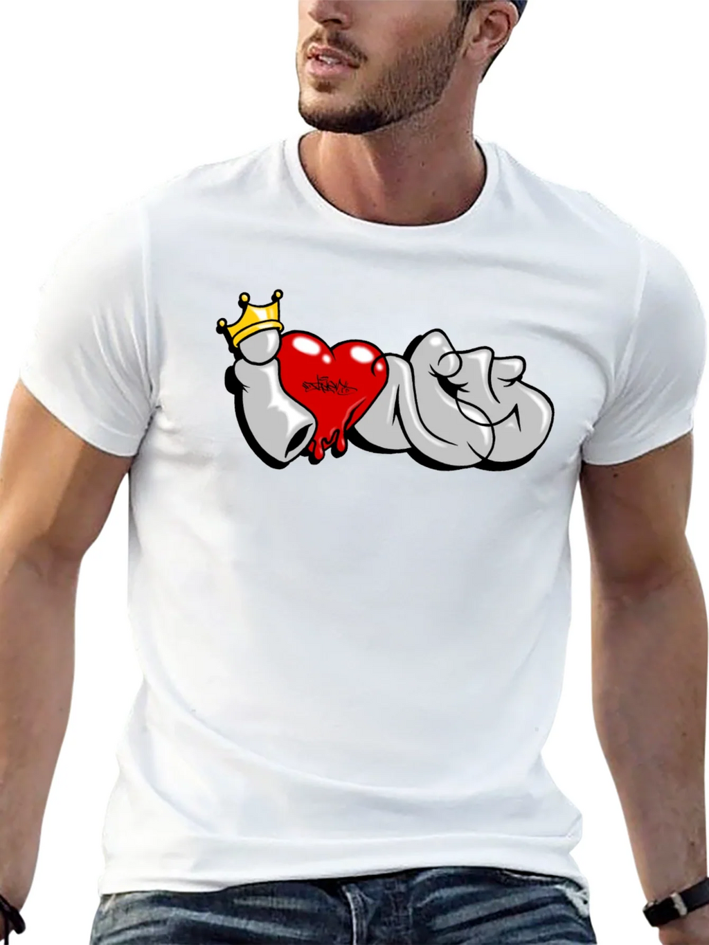 I Love T-Shirt: Graffiti Crown Heart Design