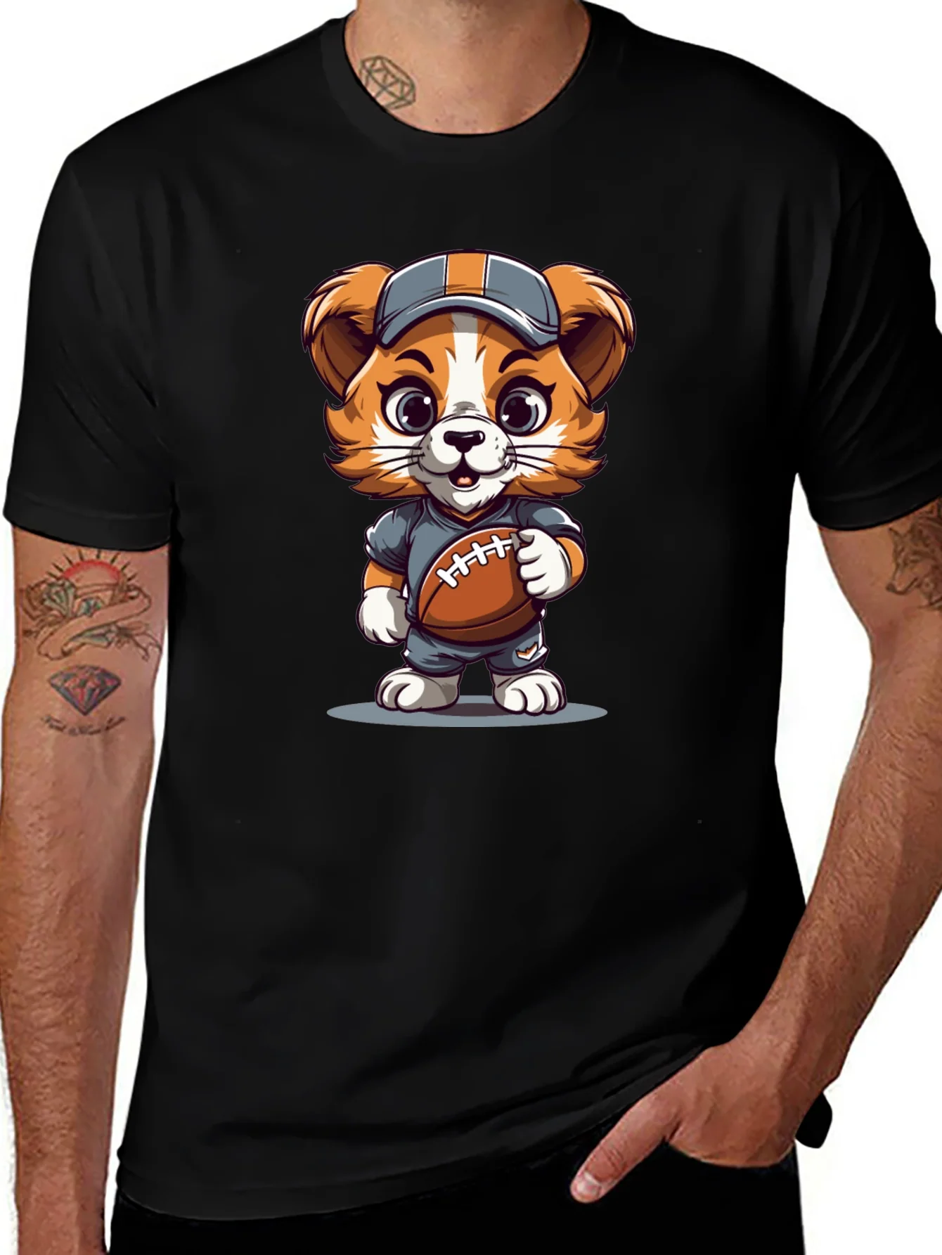 Cartoon Dog Football T-Shirt