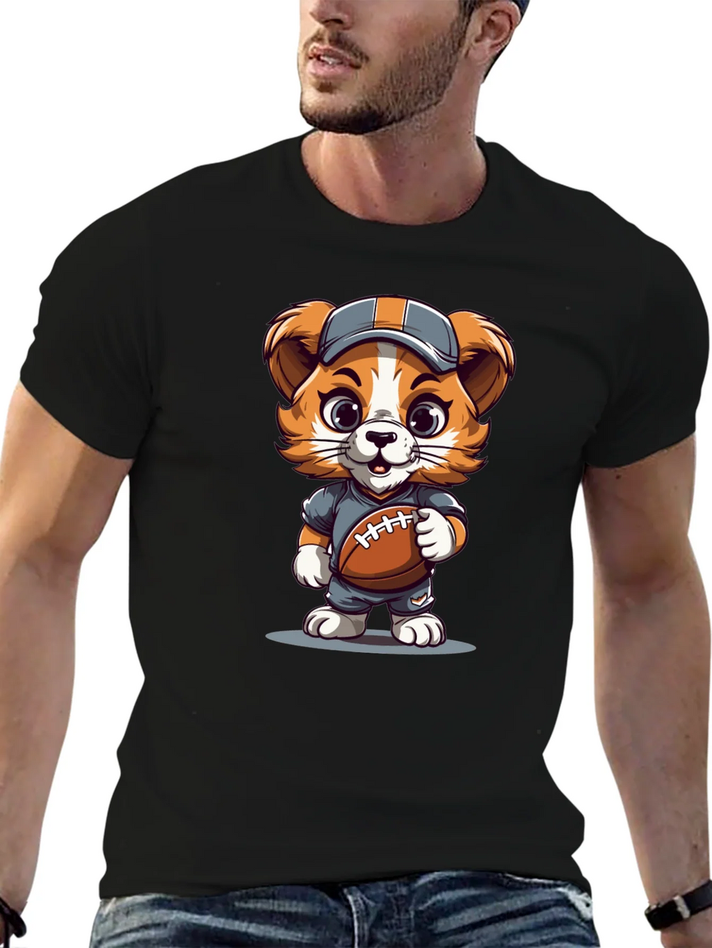 Cartoon Dog Football T-Shirt