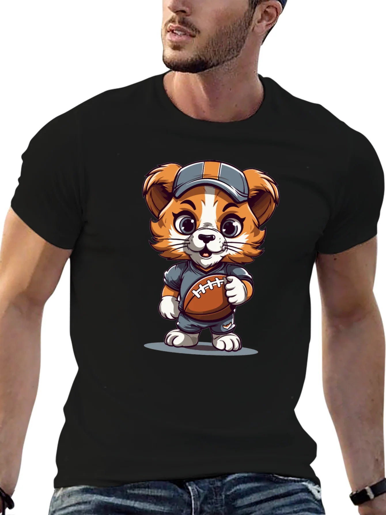 Cartoon Dog Football T-Shirt