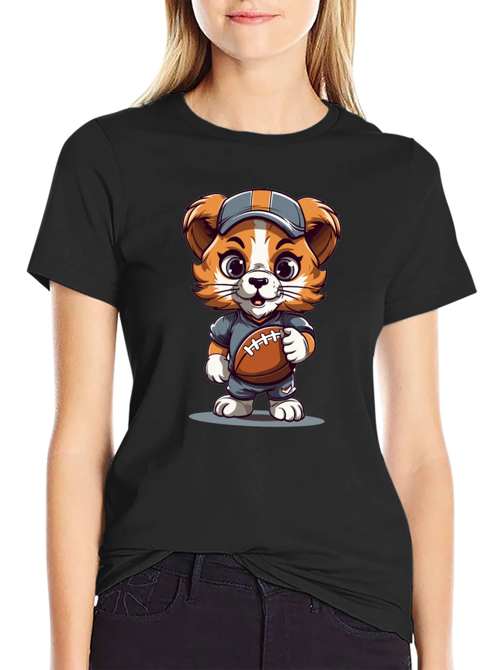 Cartoon Dog Football T-Shirt