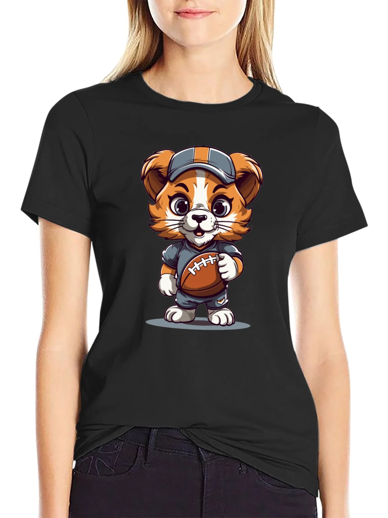 Cartoon Dog Football T-Shirt