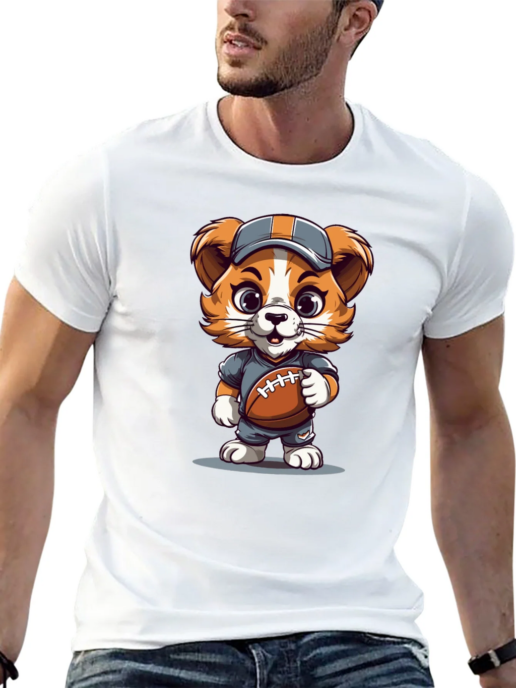 Cartoon Dog Football T-Shirt