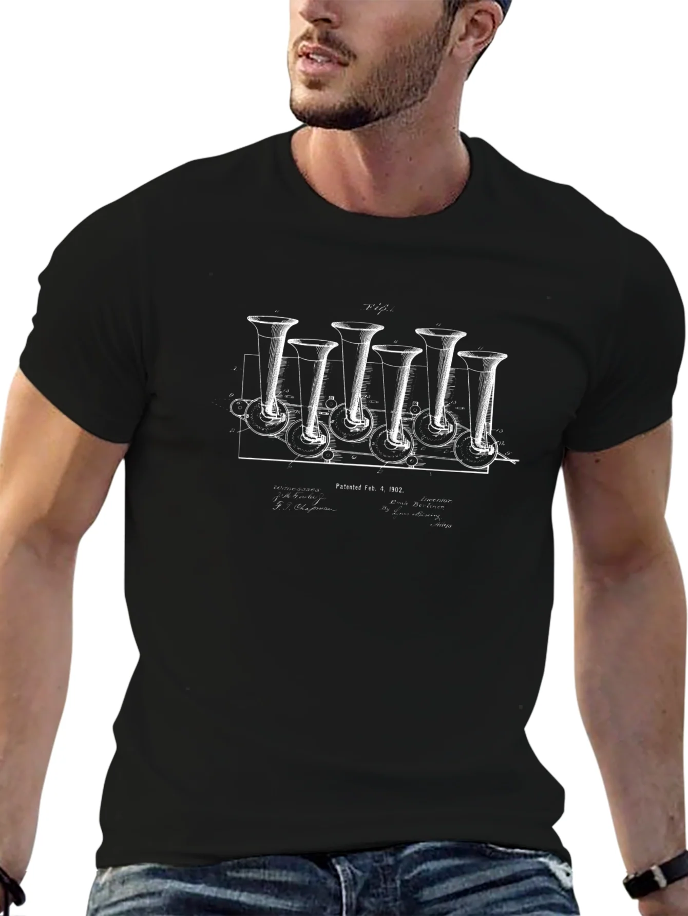 Vintage Phonograph Patent Print Graphic Tee